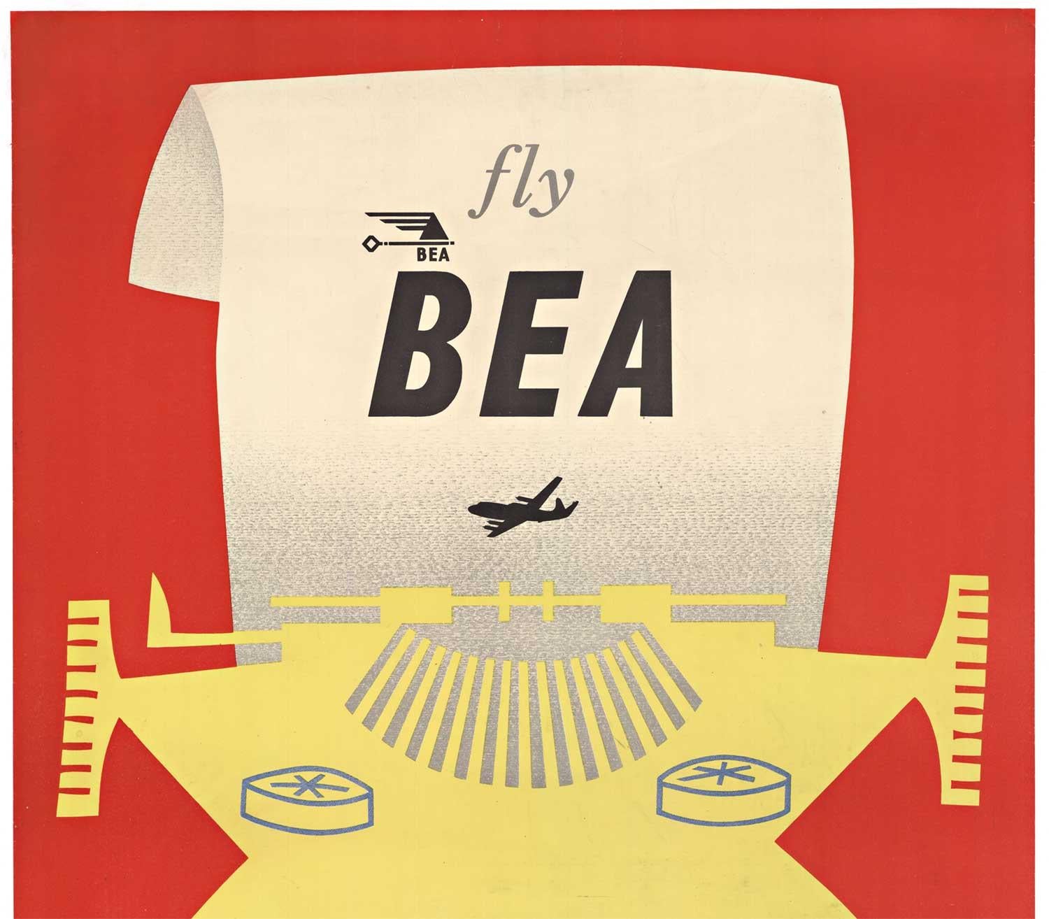 Affiche vintage d'origine « Fly Bea, British Overseas Airways » - Modernisme américain Print par John Castle