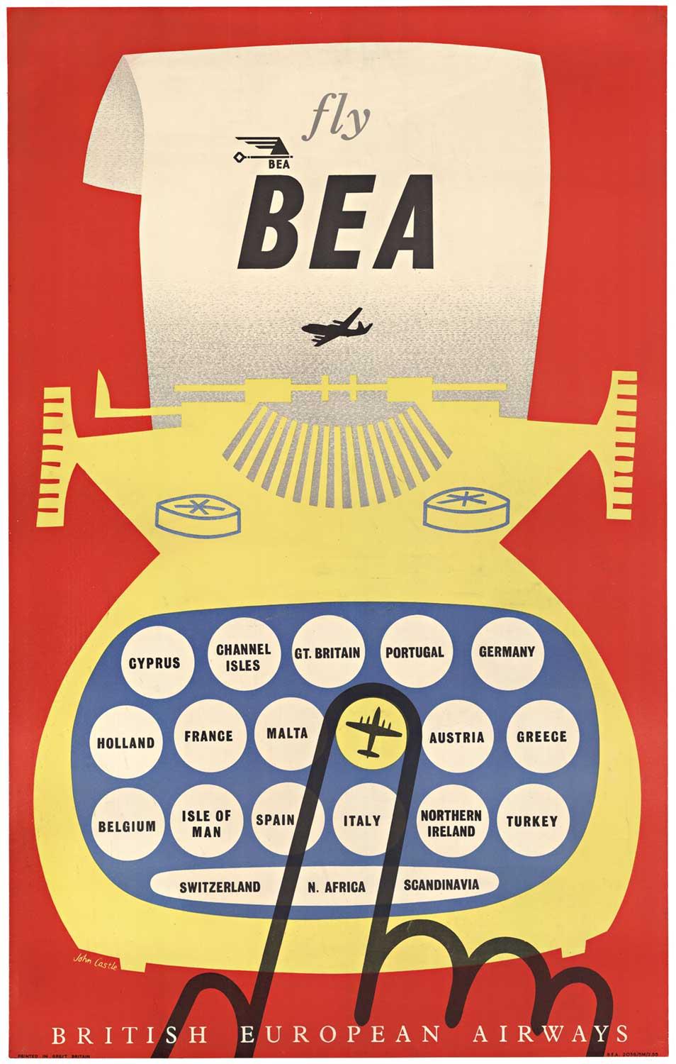Original "Fly Bea, British Overseas Airways" vintage poster