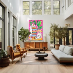 A Design for Life - Abstract Colorful Books Plant Still Life Acrylic Painting