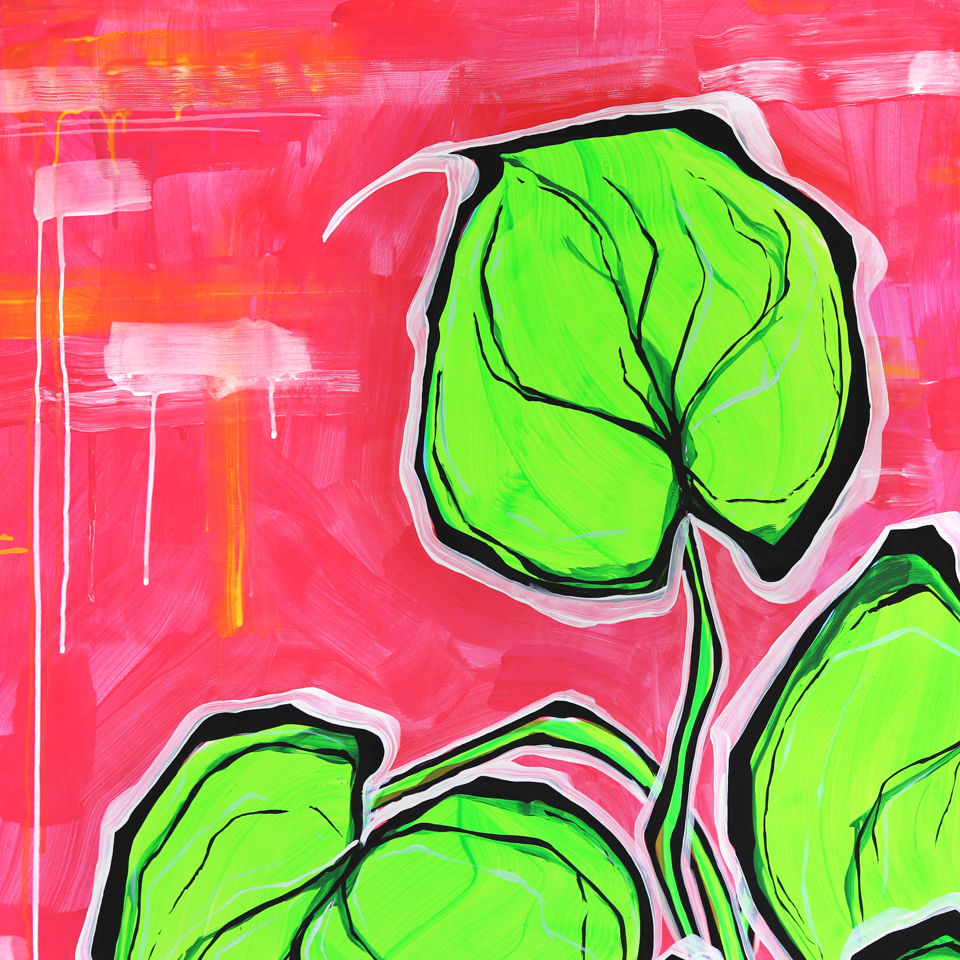 Fuochi d'artificio a mezzanotte - Quadro di natura morta botanica contemporanea vibrante di grandi dimensioni - Painting Pop Art di Jonjo Elliott