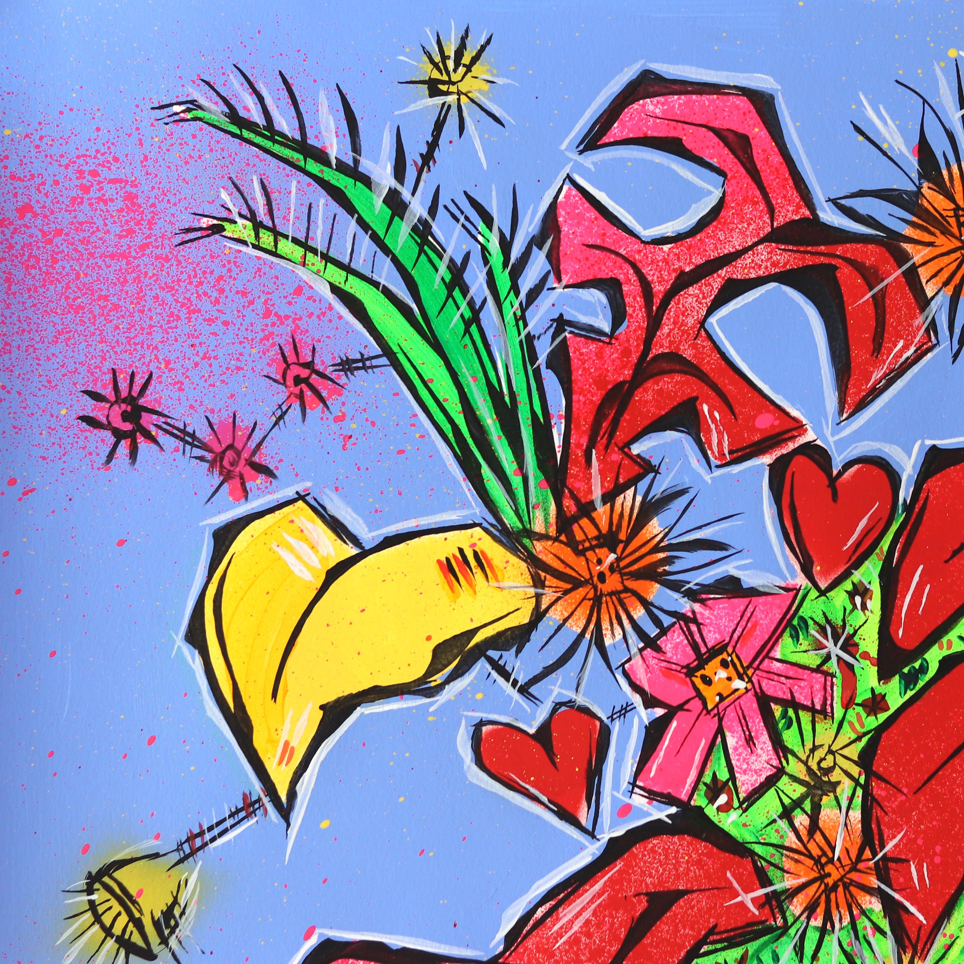 Floración del corazón - Vibrante pintura original expresionista contemporánea de bodegón - Painting de Jonjo Elliott