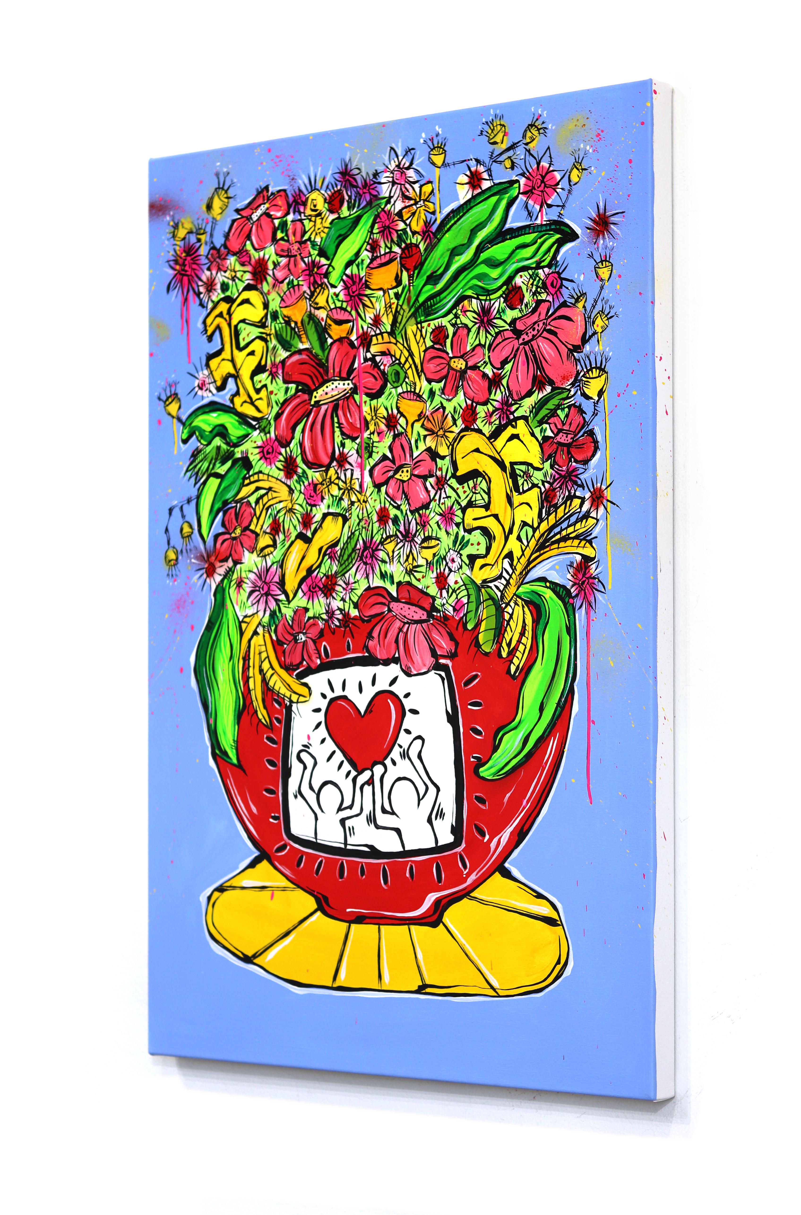 Keith's Big Pot - Colorful Vibrant Contemporary Botanical Still Life Painting For Sale 1