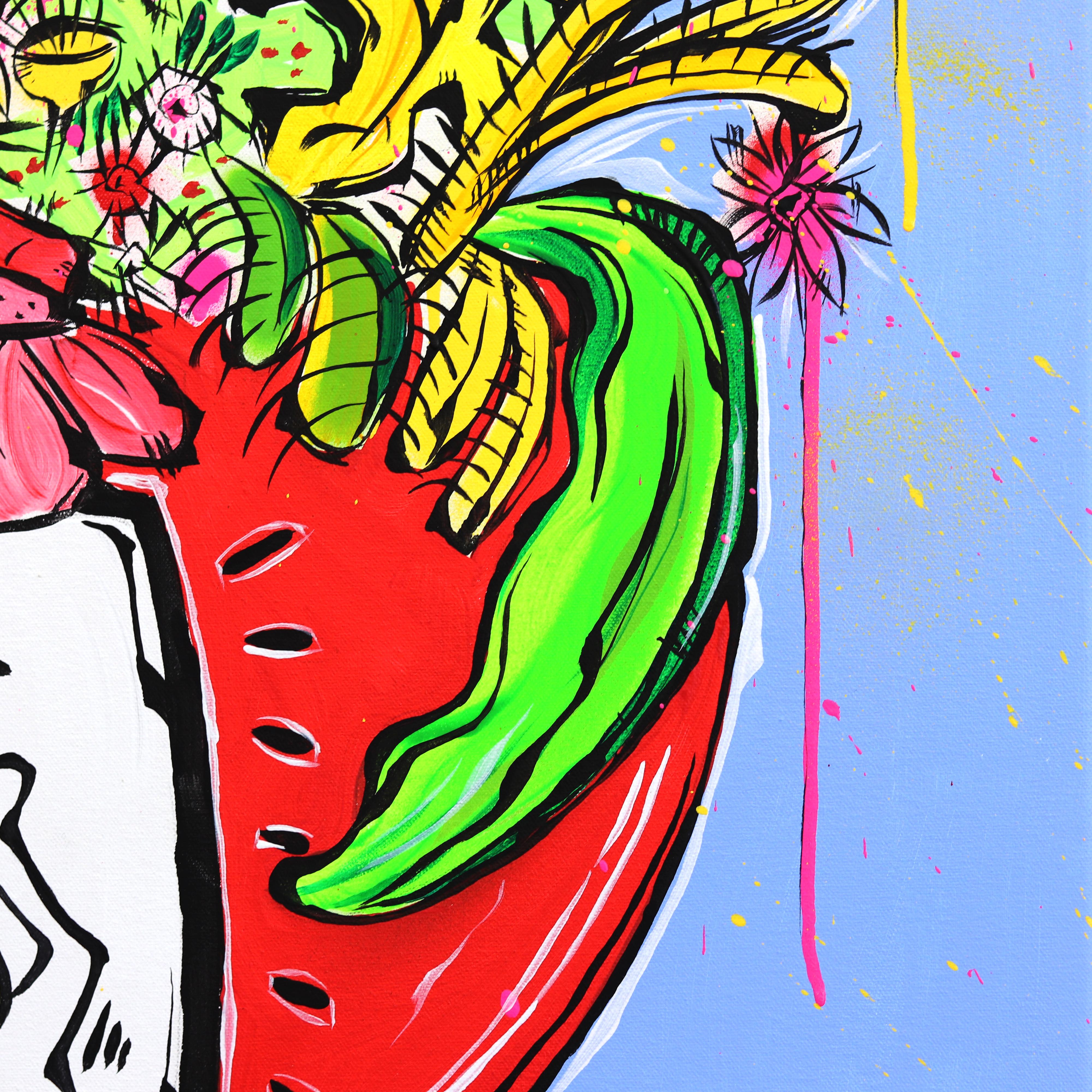 Keith's Big Pot - Colorful Vibrant Contemporary Botanical Still Life Painting For Sale 2
