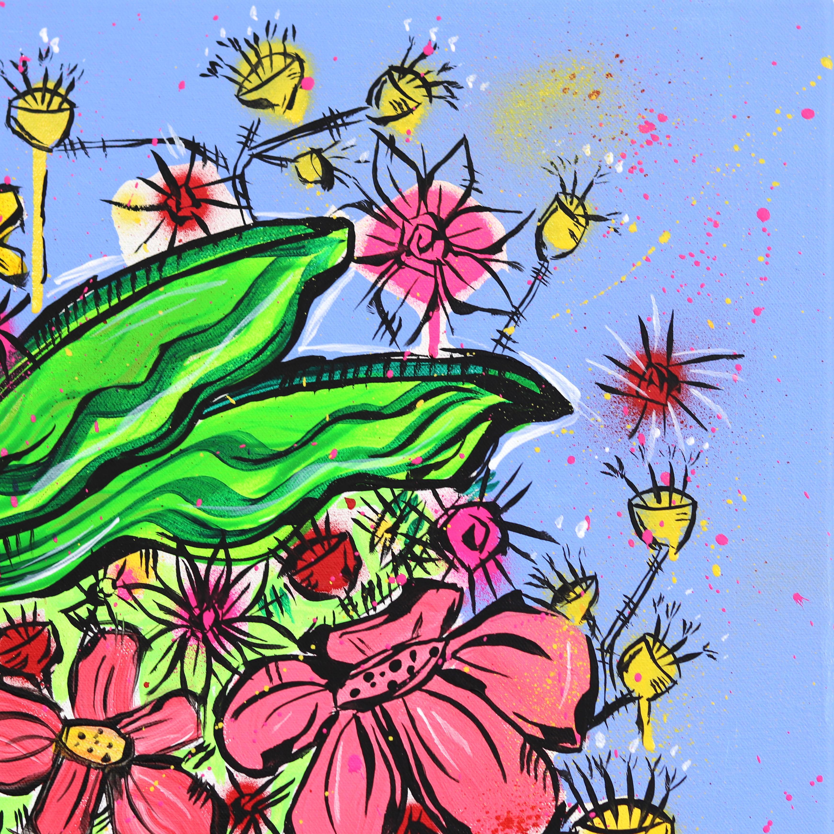 Keith's Big Pot - Colorful Vibrant Contemporary Botanical Still Life Painting For Sale 4