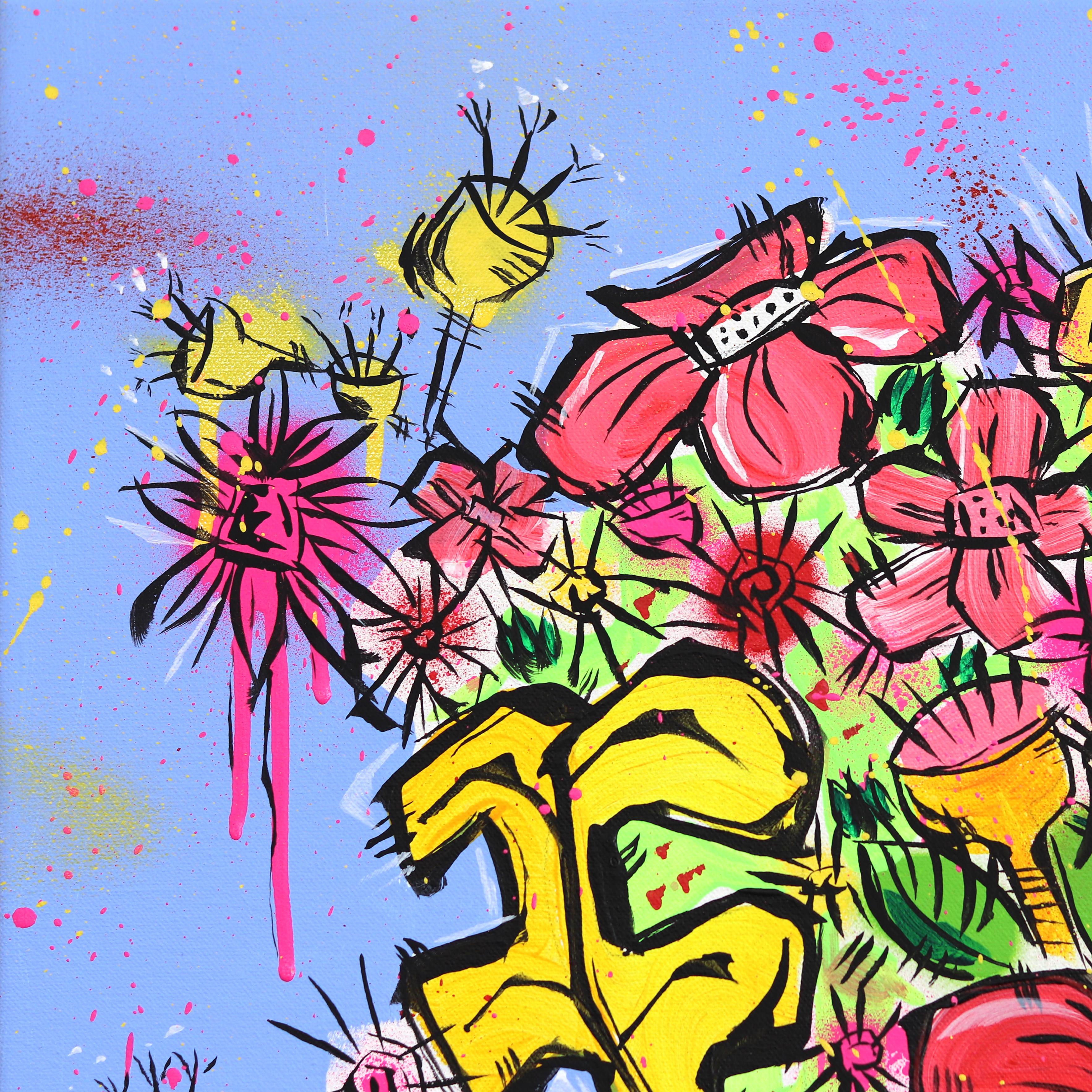 Keith's Big Pot - Colorful Vibrant Contemporary Botanical Still Life Painting For Sale 5