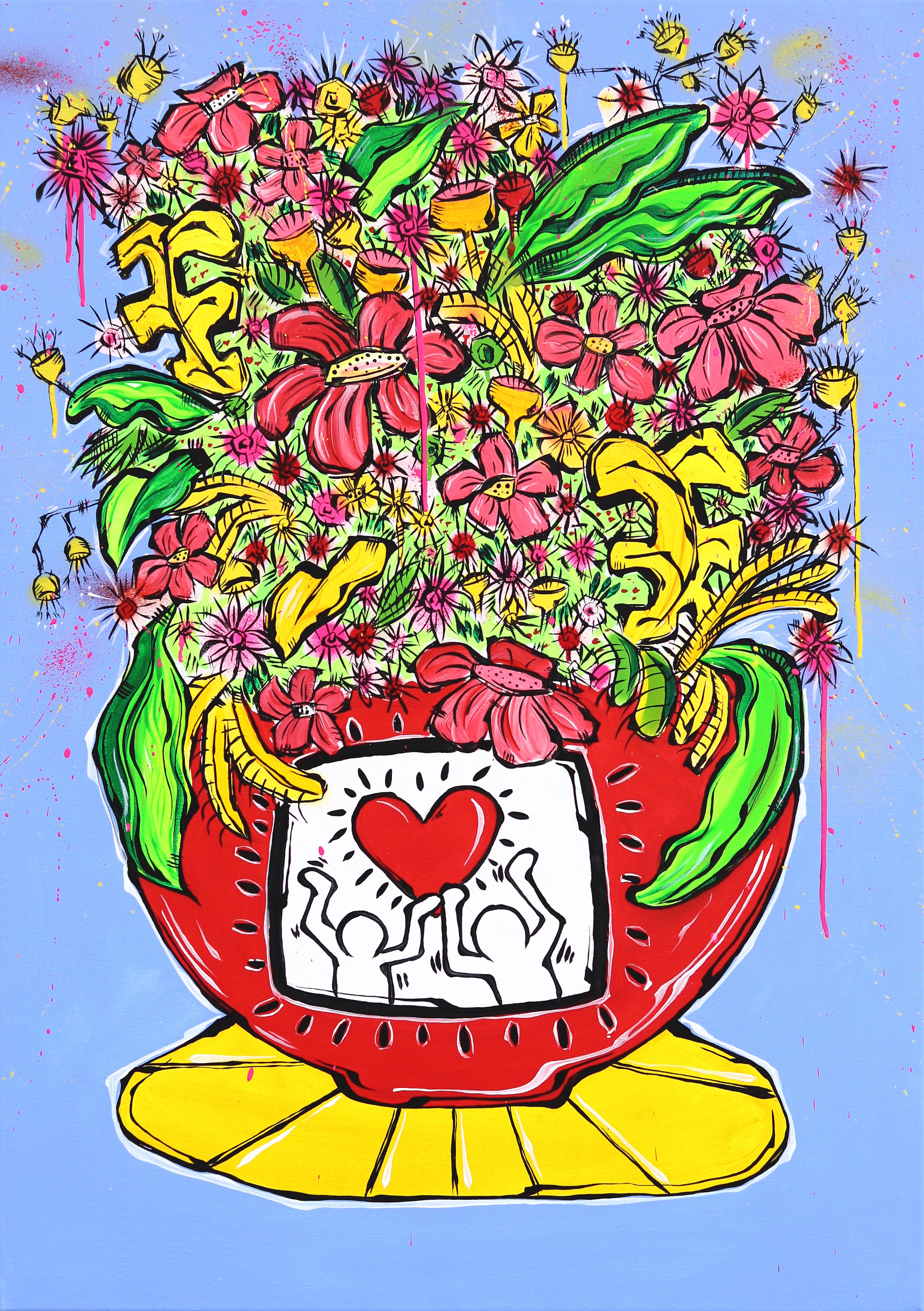 Keith's Big Pot - Colorful Vibrant Contemporary Botanical Still Life Painting