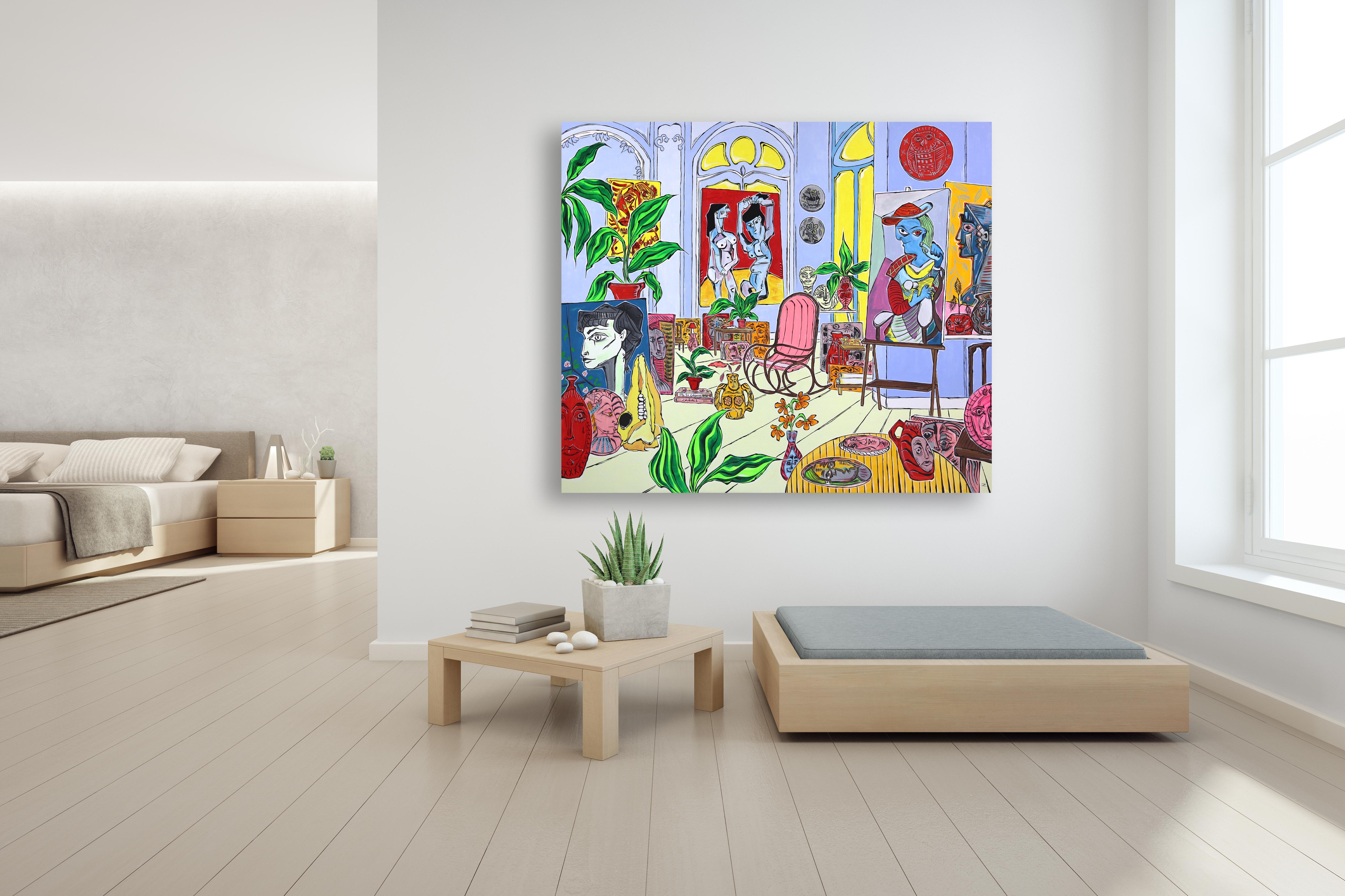 La Californie - Colorful Original Contemporary Abstract Expressionist Painting - Gray Still-Life Painting by Jonjo Elliott