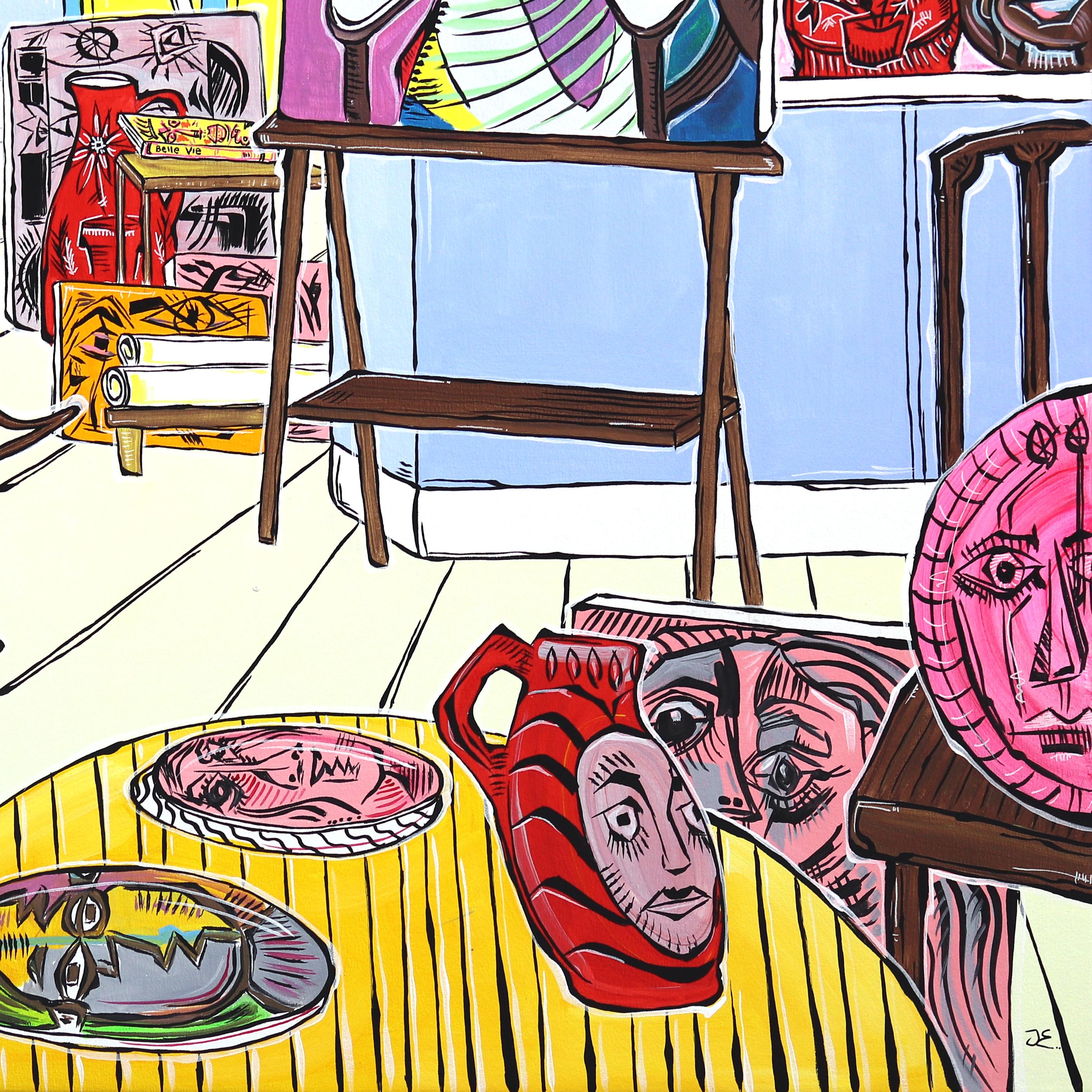 English artist Jonjo Elliot's large scale still life works are a collision of expressionistic fauvism and his collections encourage a youthful candor. Plants thrive in environments the viewer wants to immerse themselves in. He’s interested in the