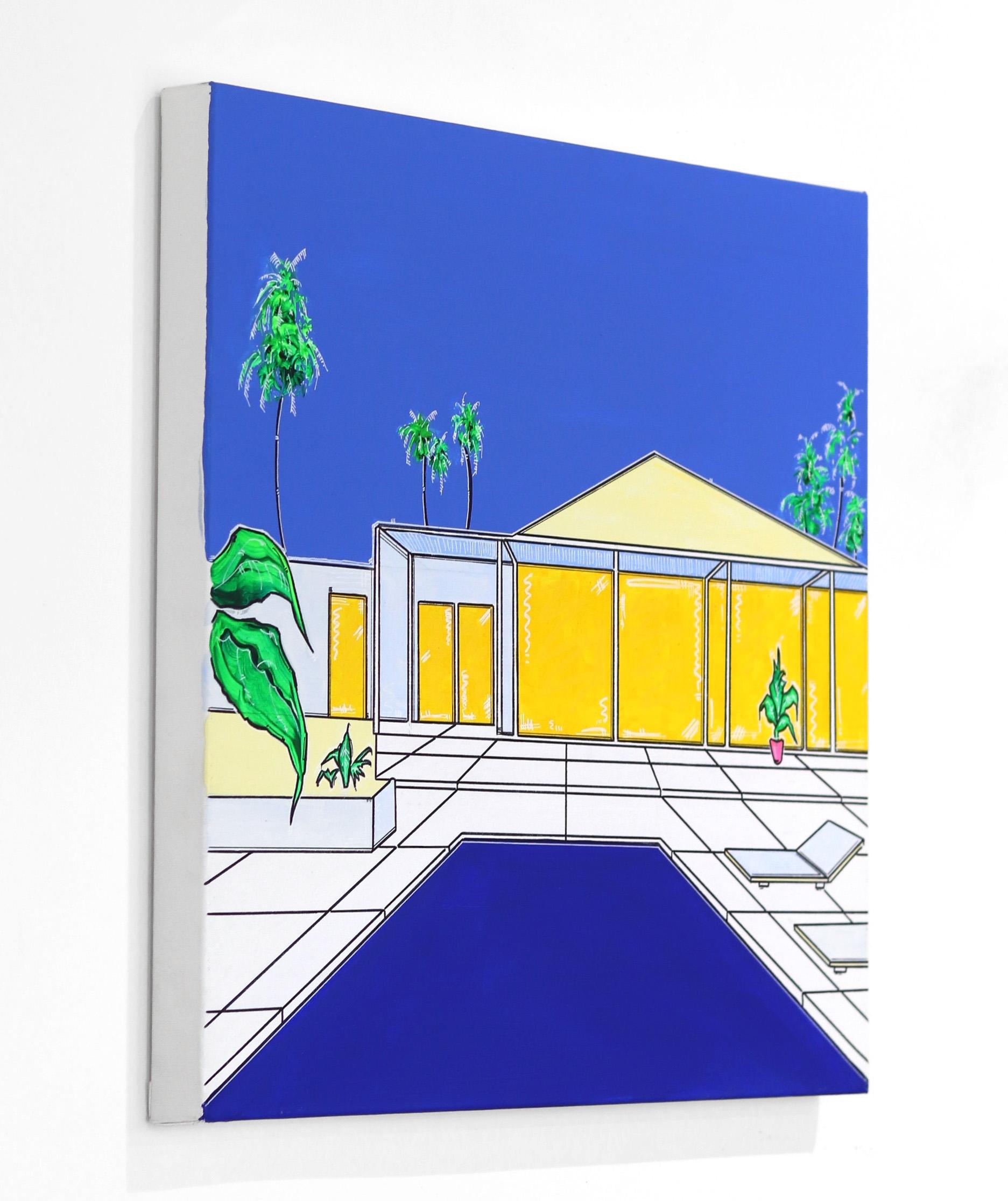 Palm House – Leuchtende Original-Modern-Architektur und Poolmalerei (Blau), Interior Painting, von Jonjo Elliott
