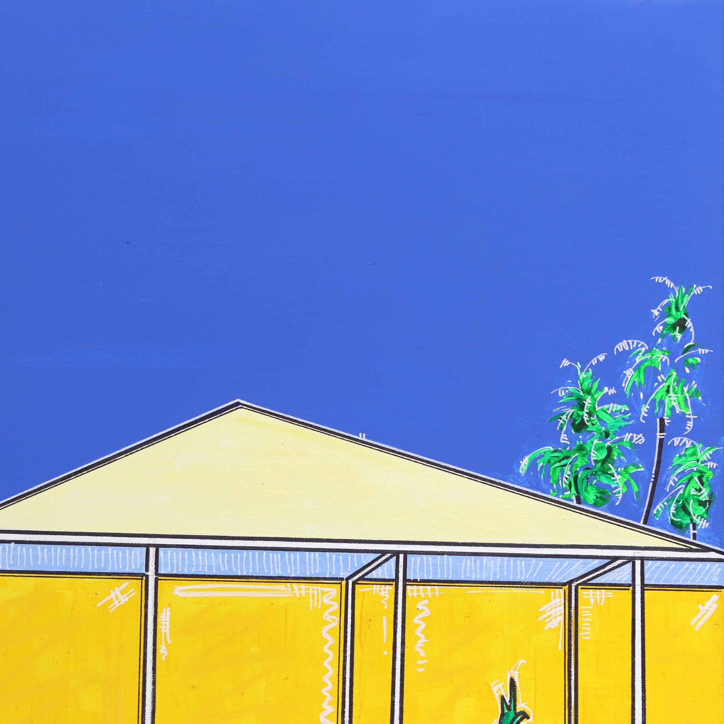 Palm House - Vibrant Original Modern Architecture and Pool Painting For Sale 1