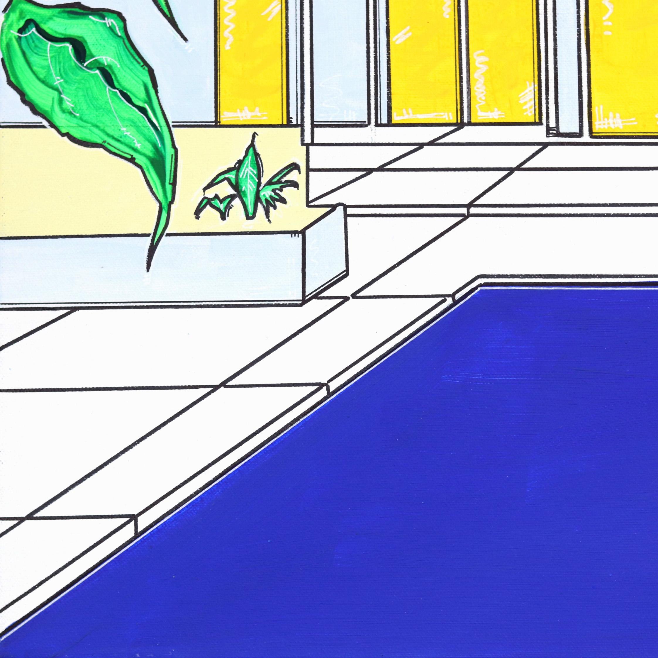 Palm House - Vibrant Original Modern Architecture and Pool Painting For Sale 3