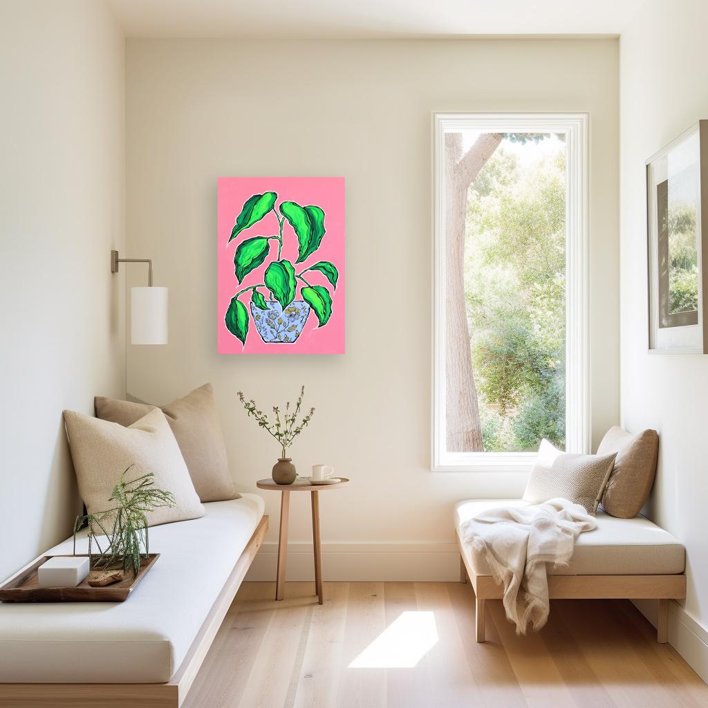 Plante Verde - Colorful Vibrant Contemporary Botanical Plant Still Life Painting - Still-Life Painting Rosa di Jonjo Elliott