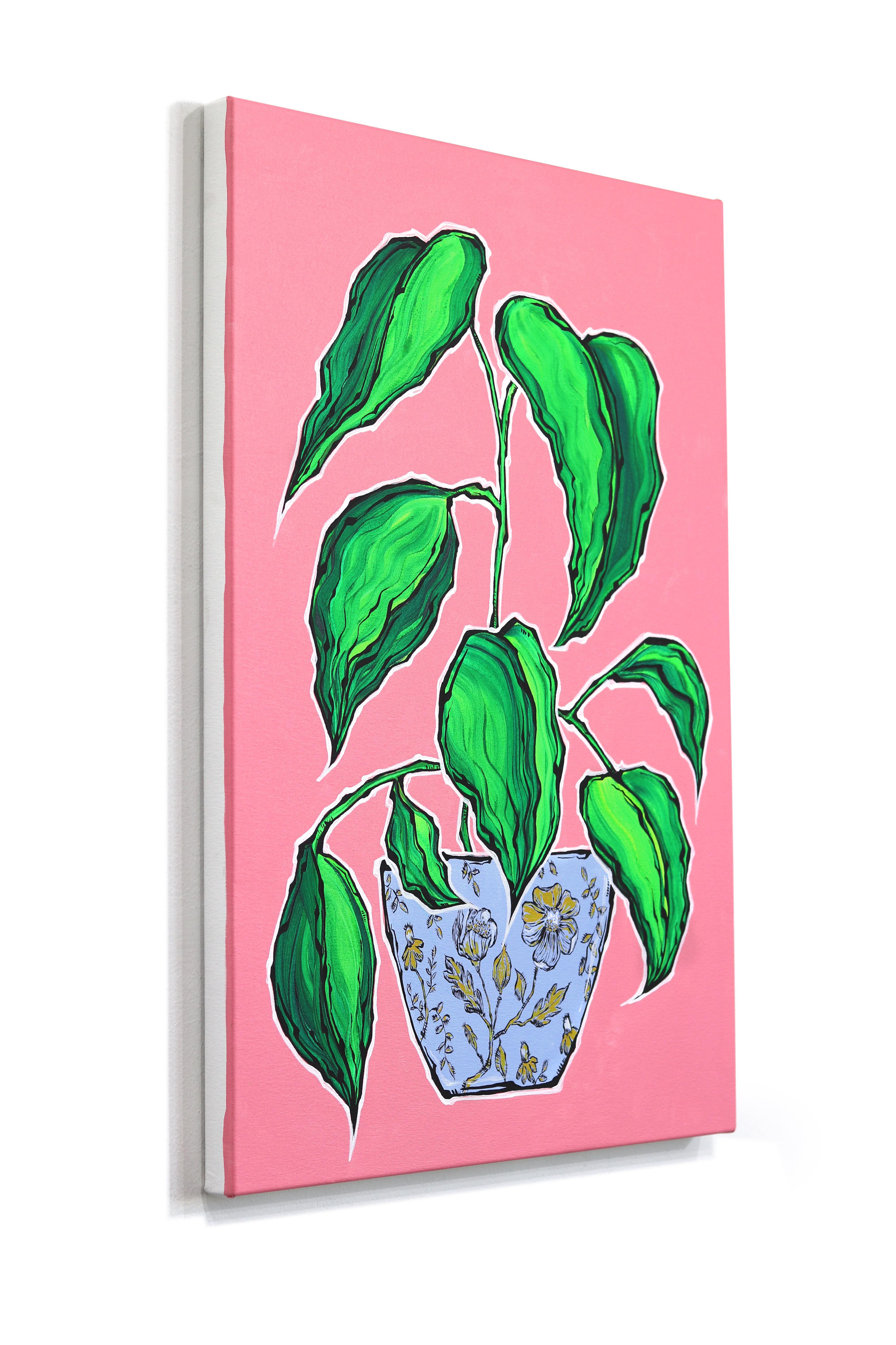 Plante Verde - Colorful Vibrant Contemporary Botanical Plant Still Life Painting in vendita 1