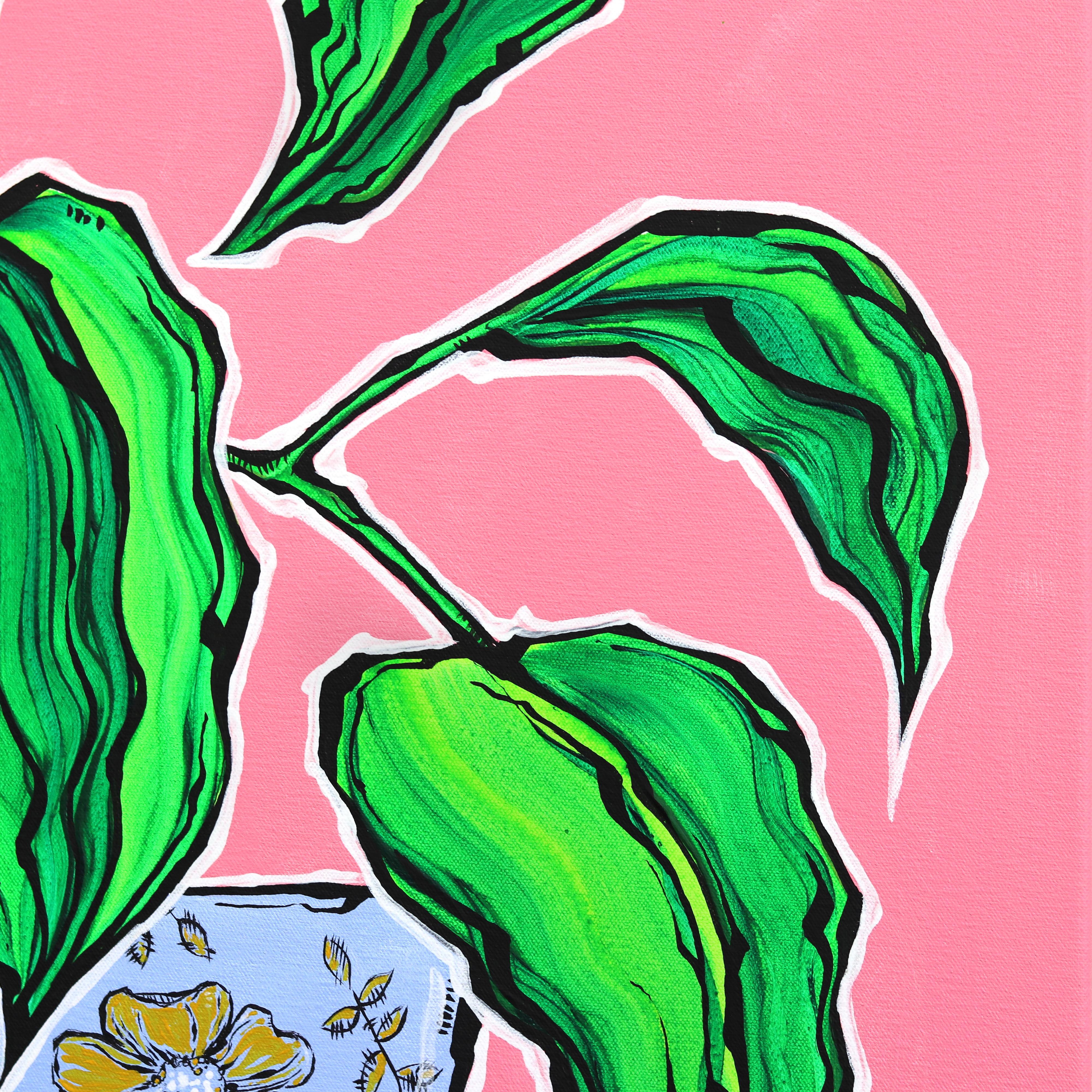 Plante Verde - Colorful Vibrant Contemporary Botanical Plant Still Life Painting in vendita 2