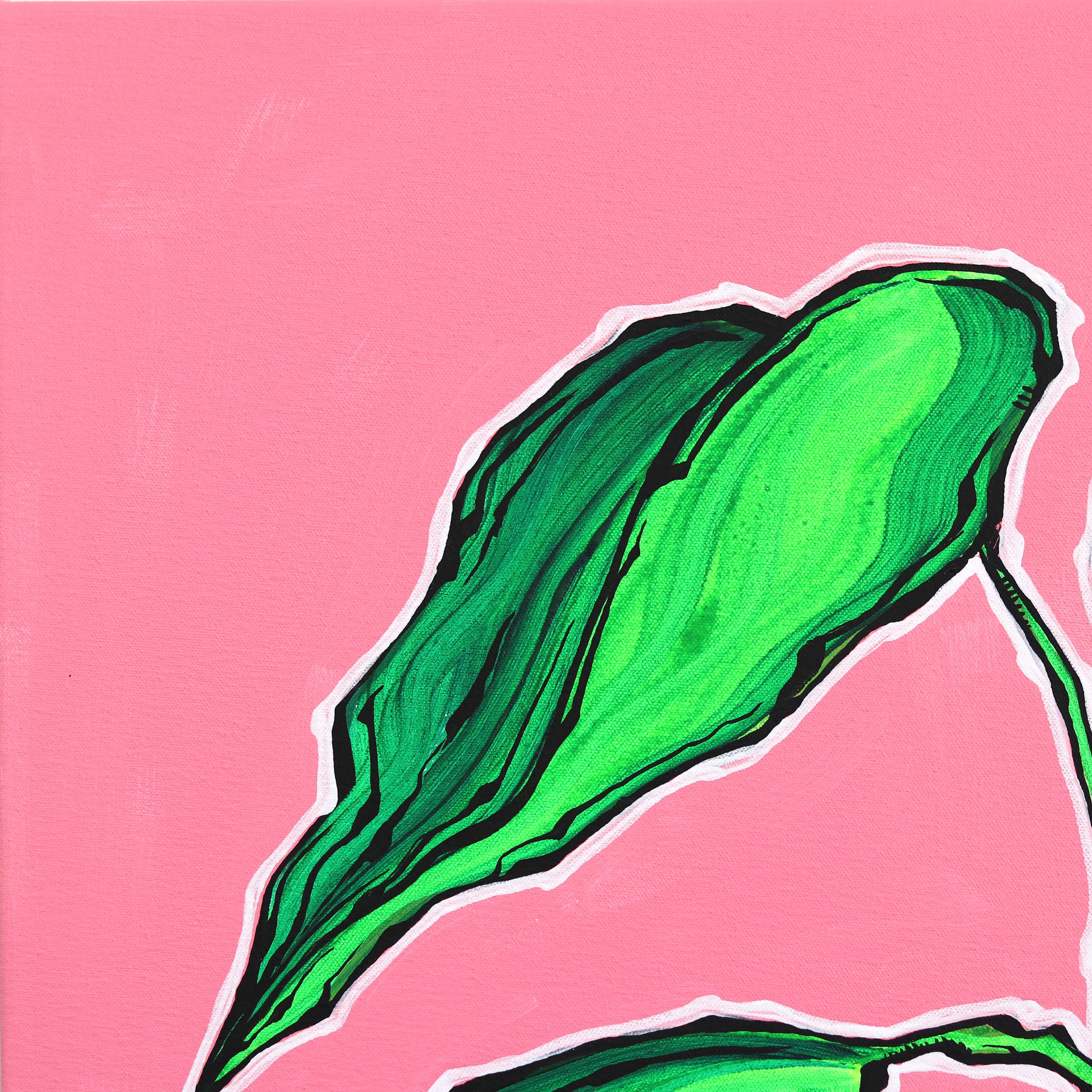 Plante Verde - Colorful Vibrant Contemporary Botanical Plant Still Life Painting in vendita 5