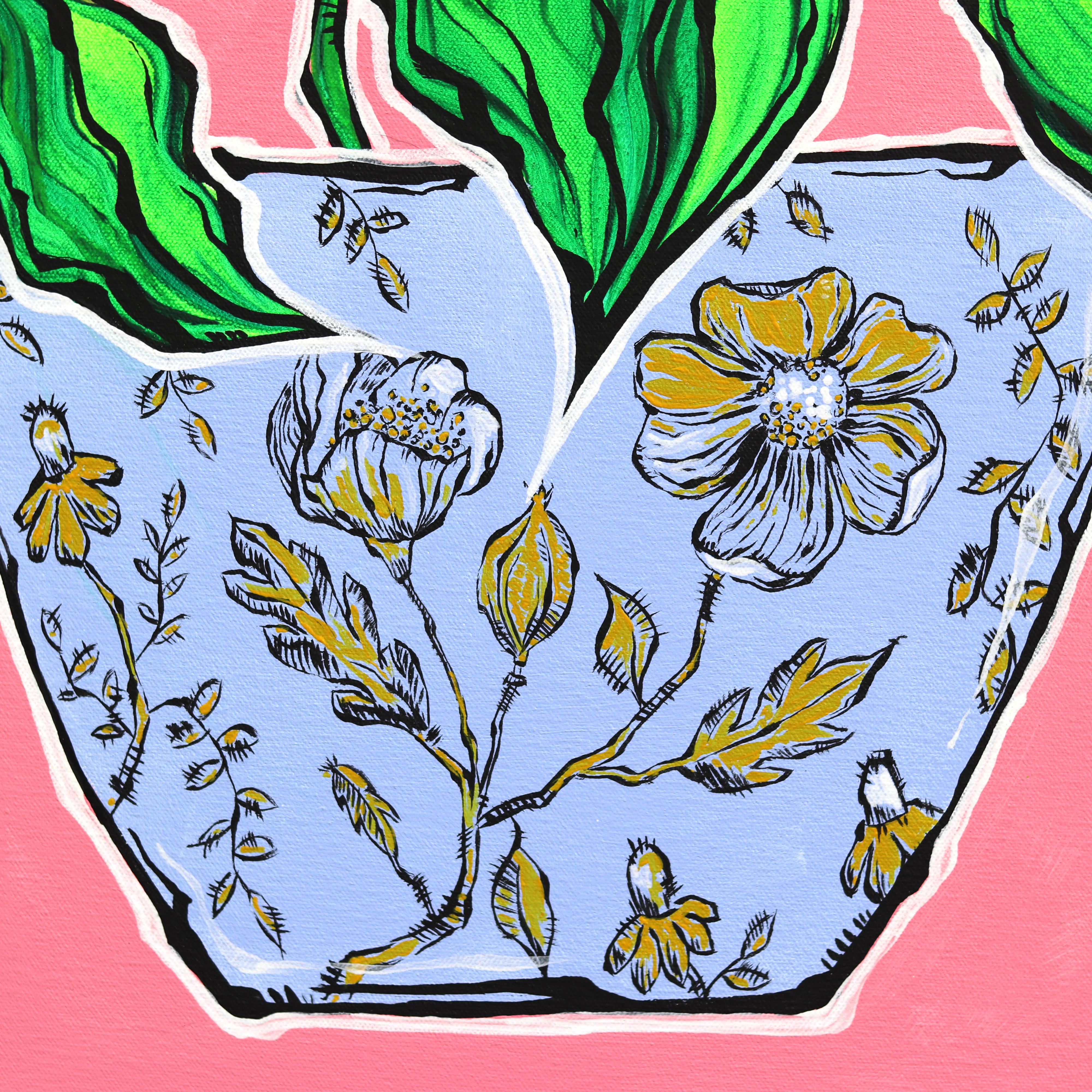 Plante Verde - Colorful Vibrant Contemporary Botanical Plant Still Life Painting in vendita 6