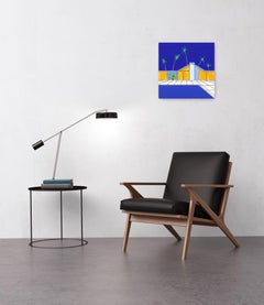 Summers 2 - Vibrant Blue and Yellow Original Modern Home and Pool Painting