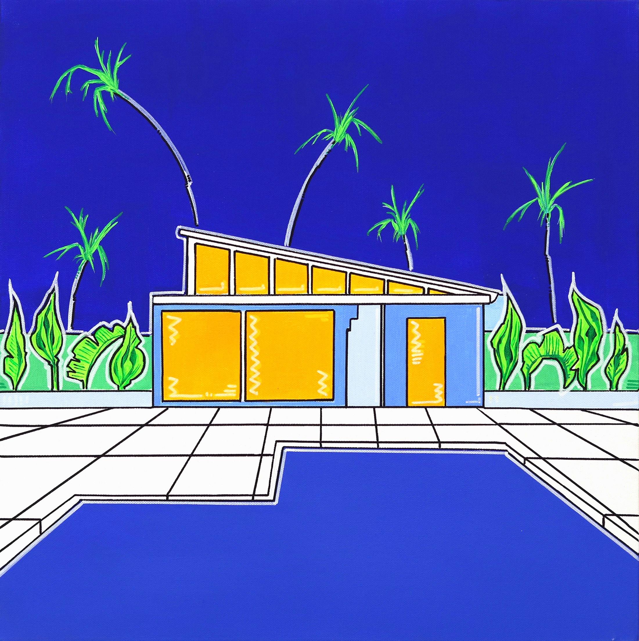 Jonjo Elliott Still-Life Painting – Sommer 3 – Moderne Architektur, Originalgemälde auf Leinwand