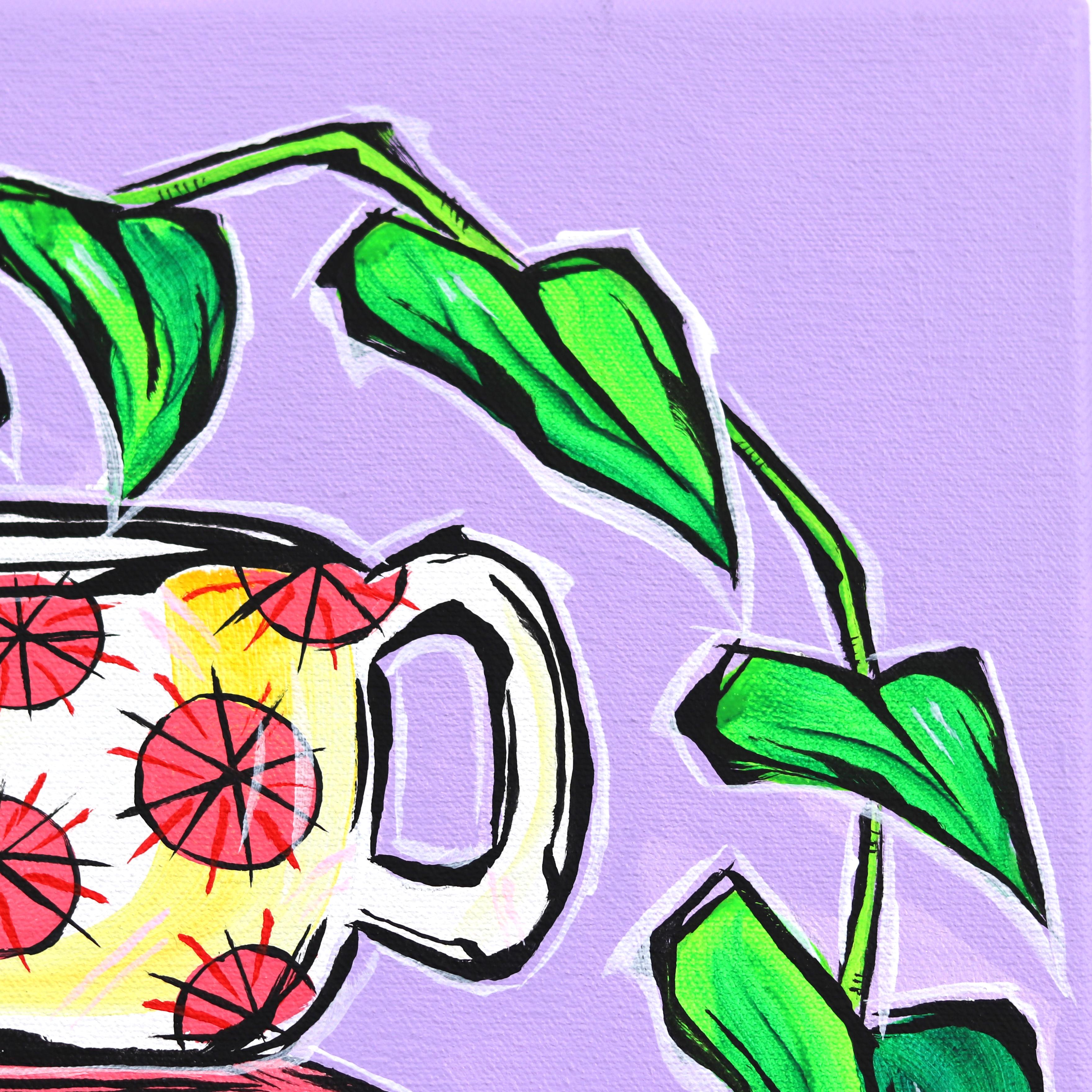 Sunday Evening - Abstract Vibrant Colorful Botanical Still Life Acrylic Painting en vente 2