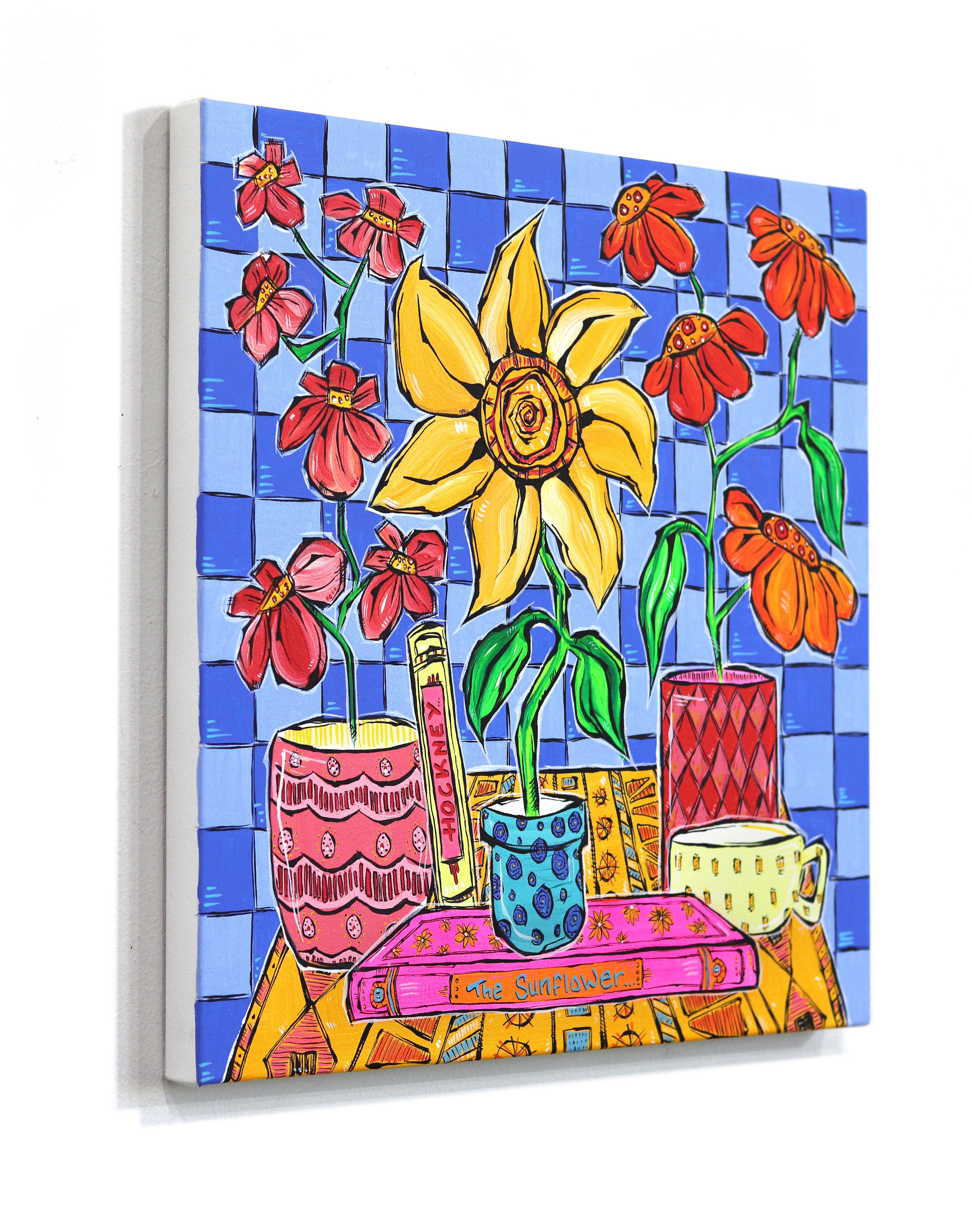 Sunflower - Abstract Vibrant Colorful Botanical Still Life Acrylic Painting For Sale 1