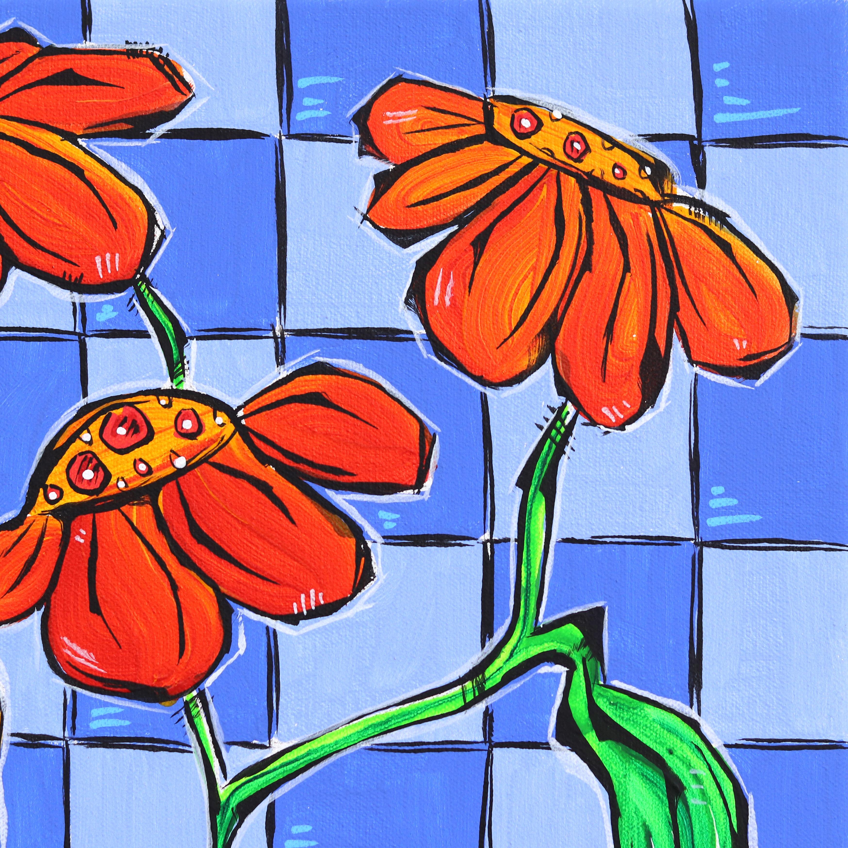 Sunflower - Abstract Vibrant Colorful Botanical Still Life Acrylic Painting For Sale 2