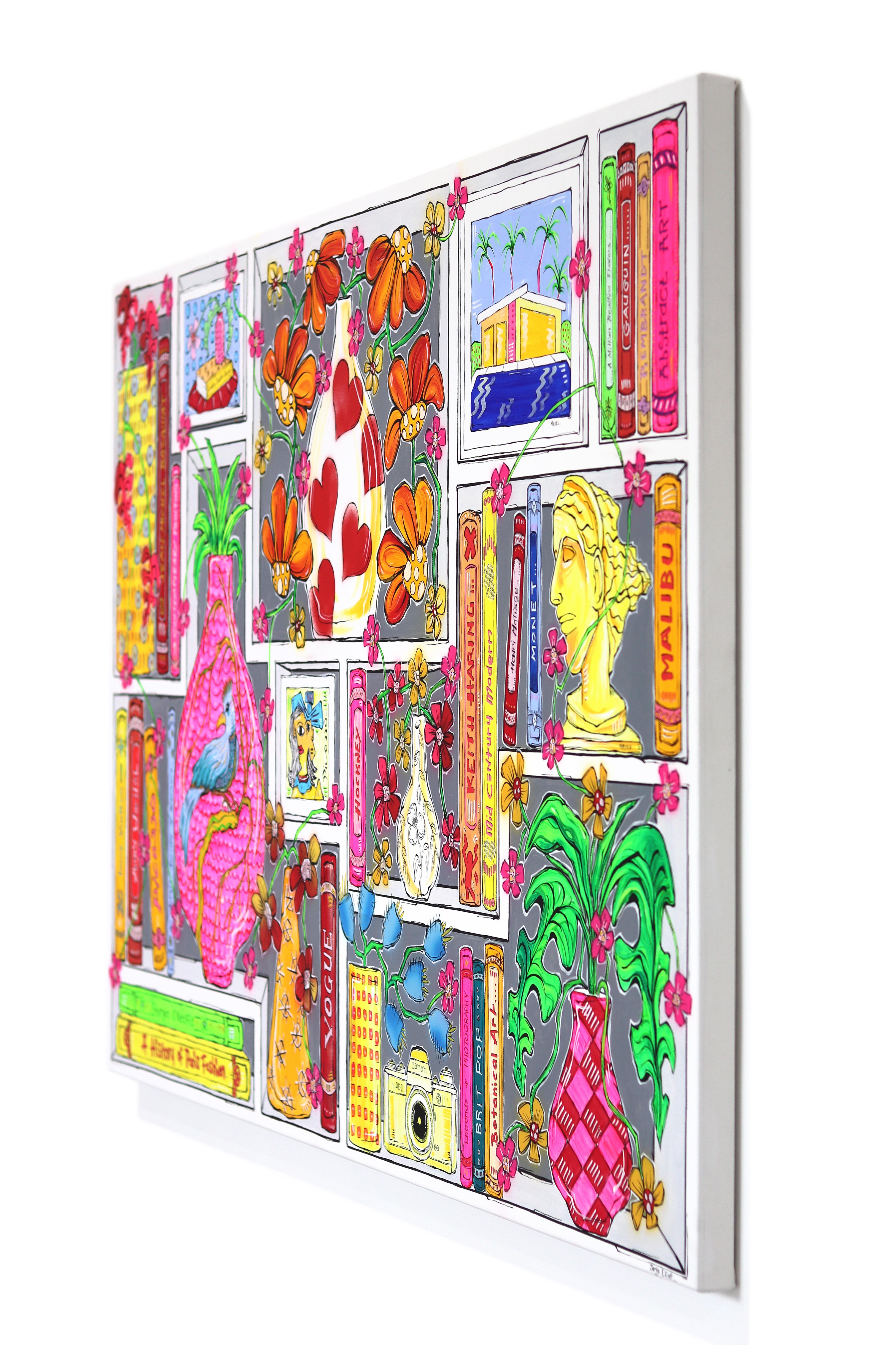 The Beauty of Life - Abstract Colorful Bookshelf Still Life Acrylic Painting For Sale 1