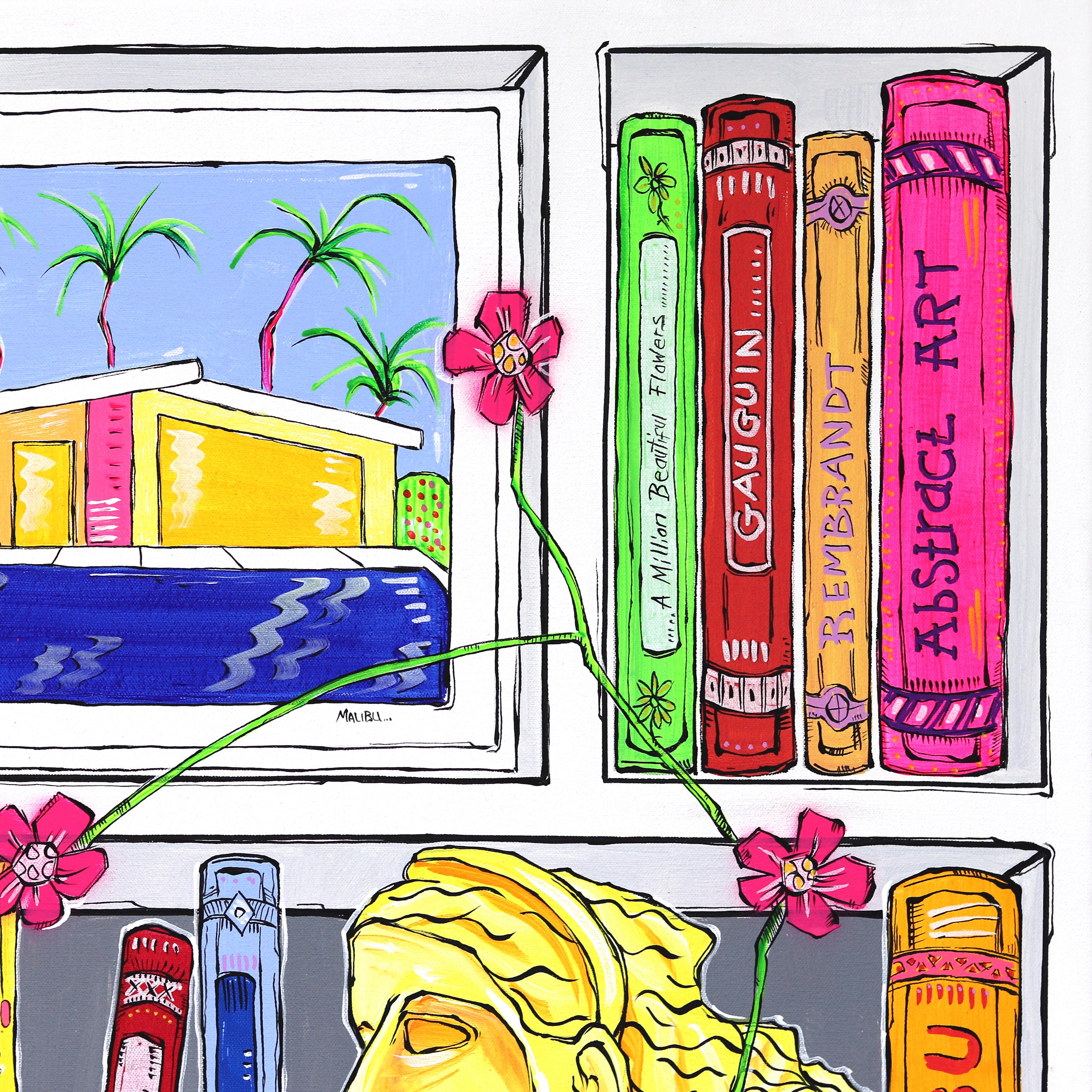 The Beauty of Life - Abstract Colorful Bookshelf Still Life Acrylic Painting For Sale 2