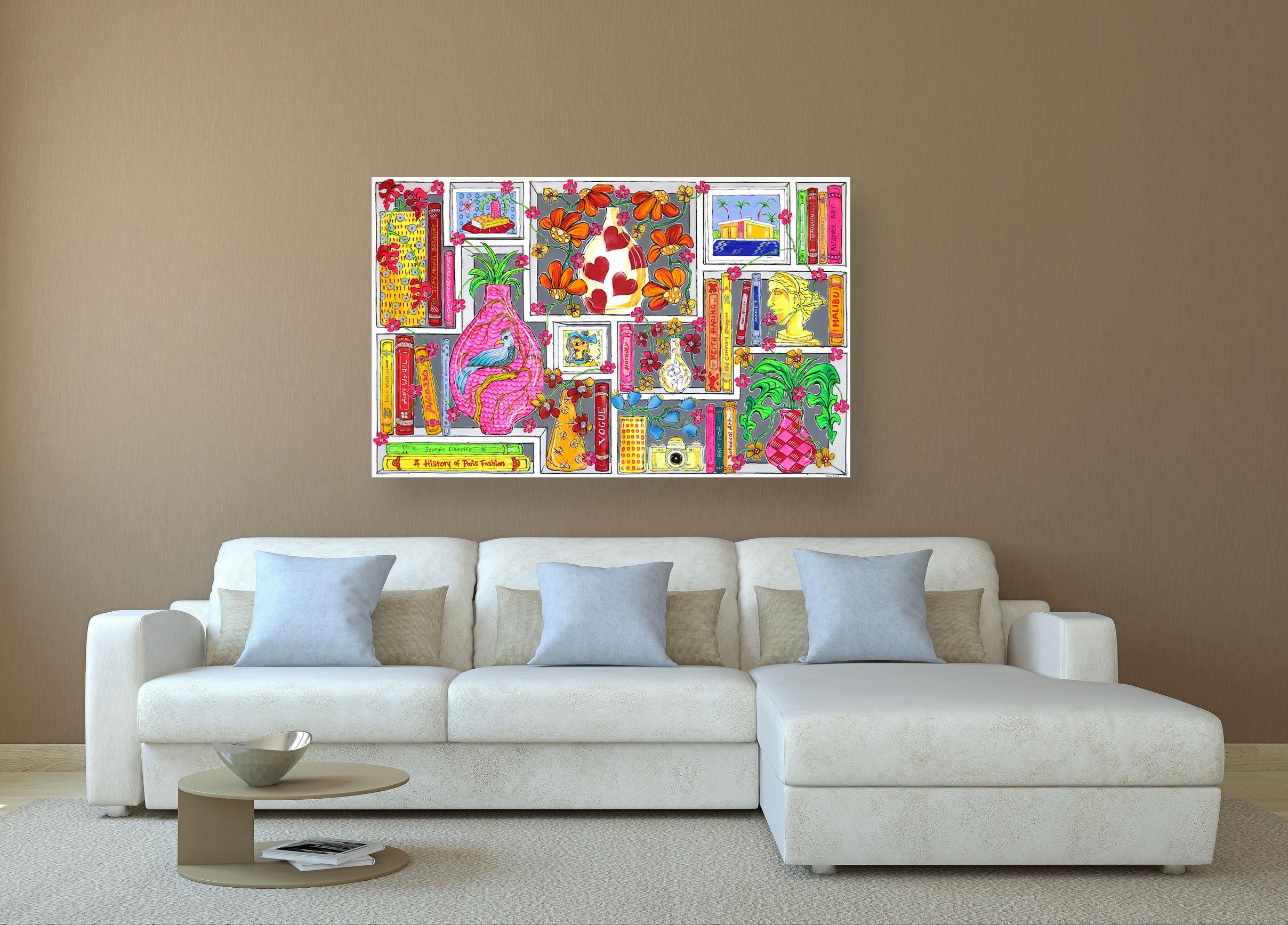The Beauty of Life - Abstract Colorful Bookshelf Still Life Acrylic Painting For Sale 3