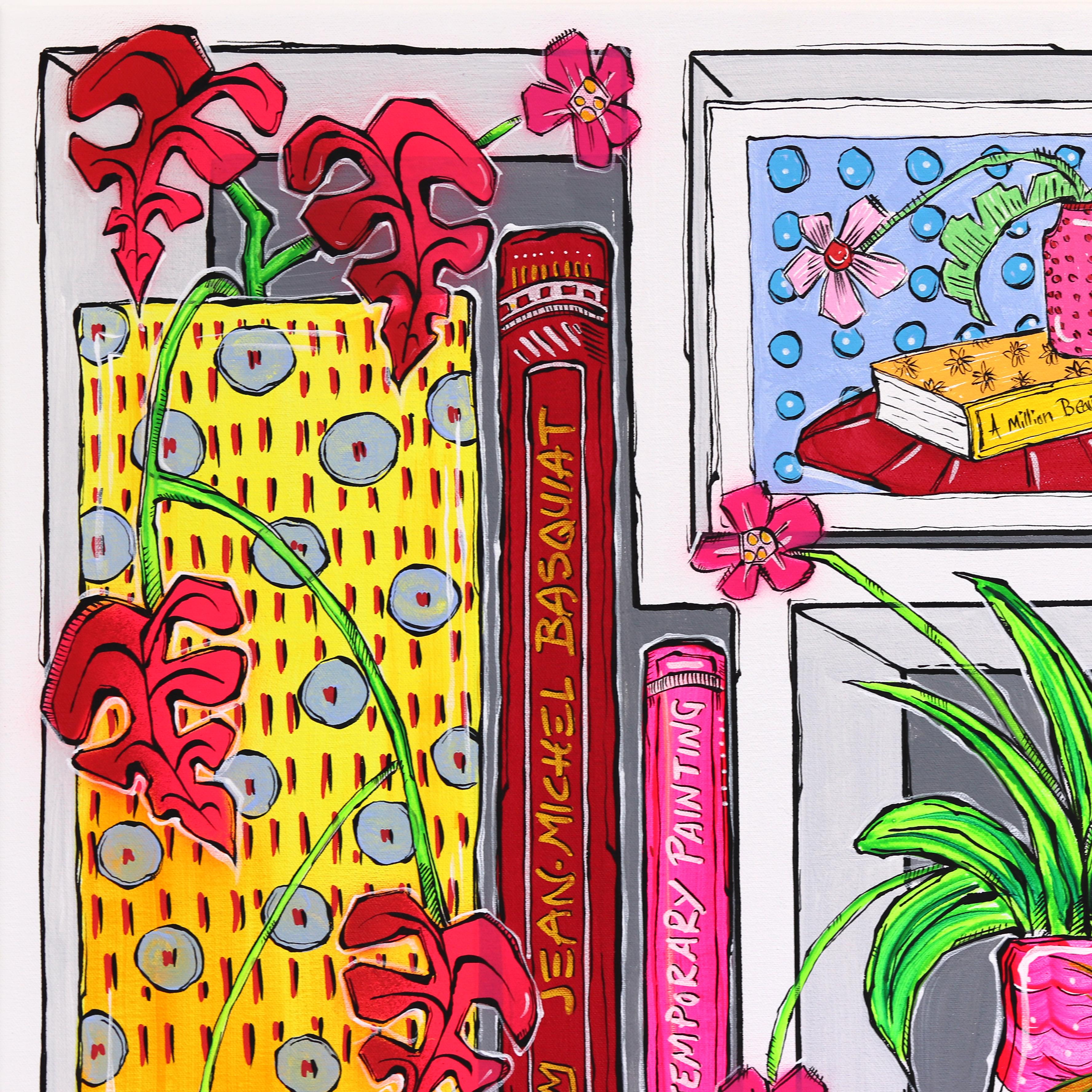 The Beauty of Life - Abstract Colorful Bookshelf Still Life Acrylic Painting For Sale 5