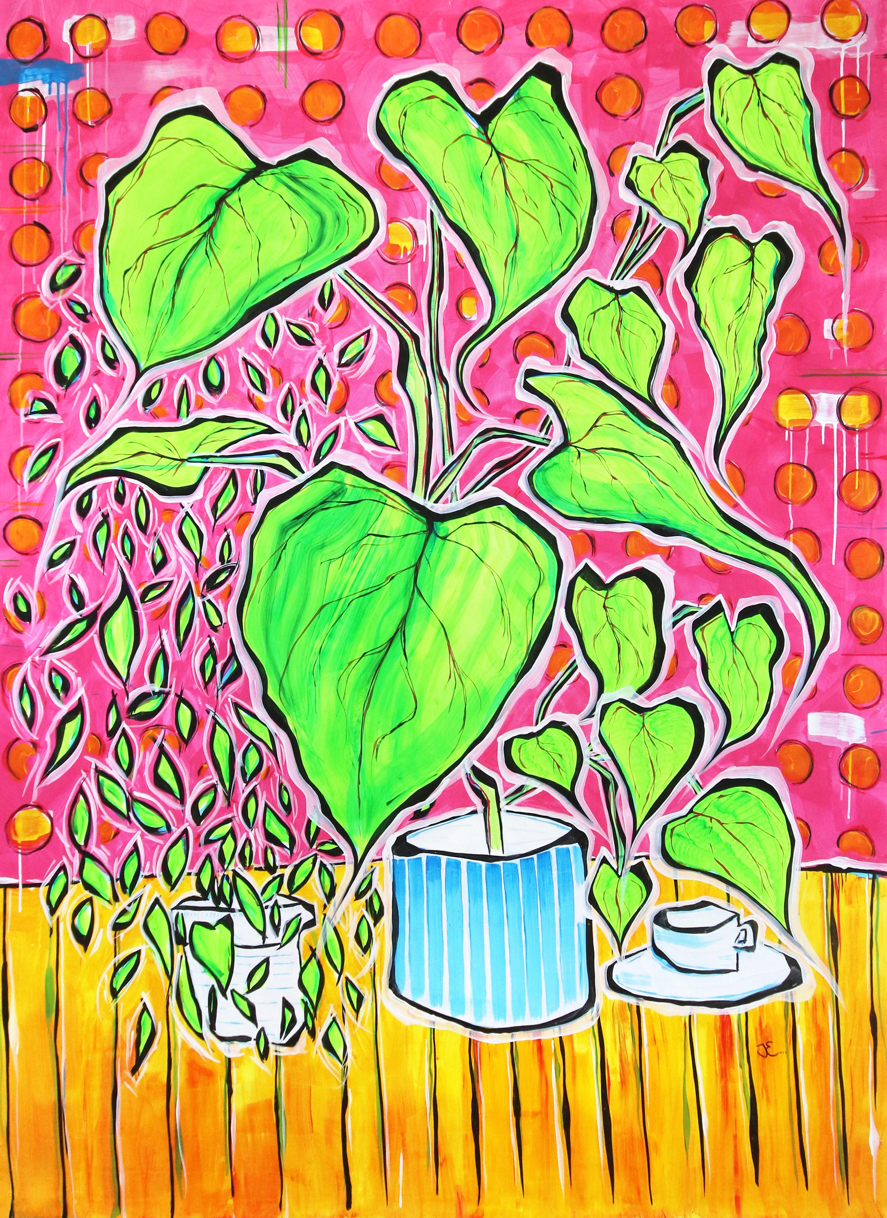 Two Quid in the Wishing Well - Grande peinture de nature morte contemporaine vibrante