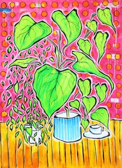 Two Quid in the Wishing Well - Grande peinture de nature morte contemporaine vibrante