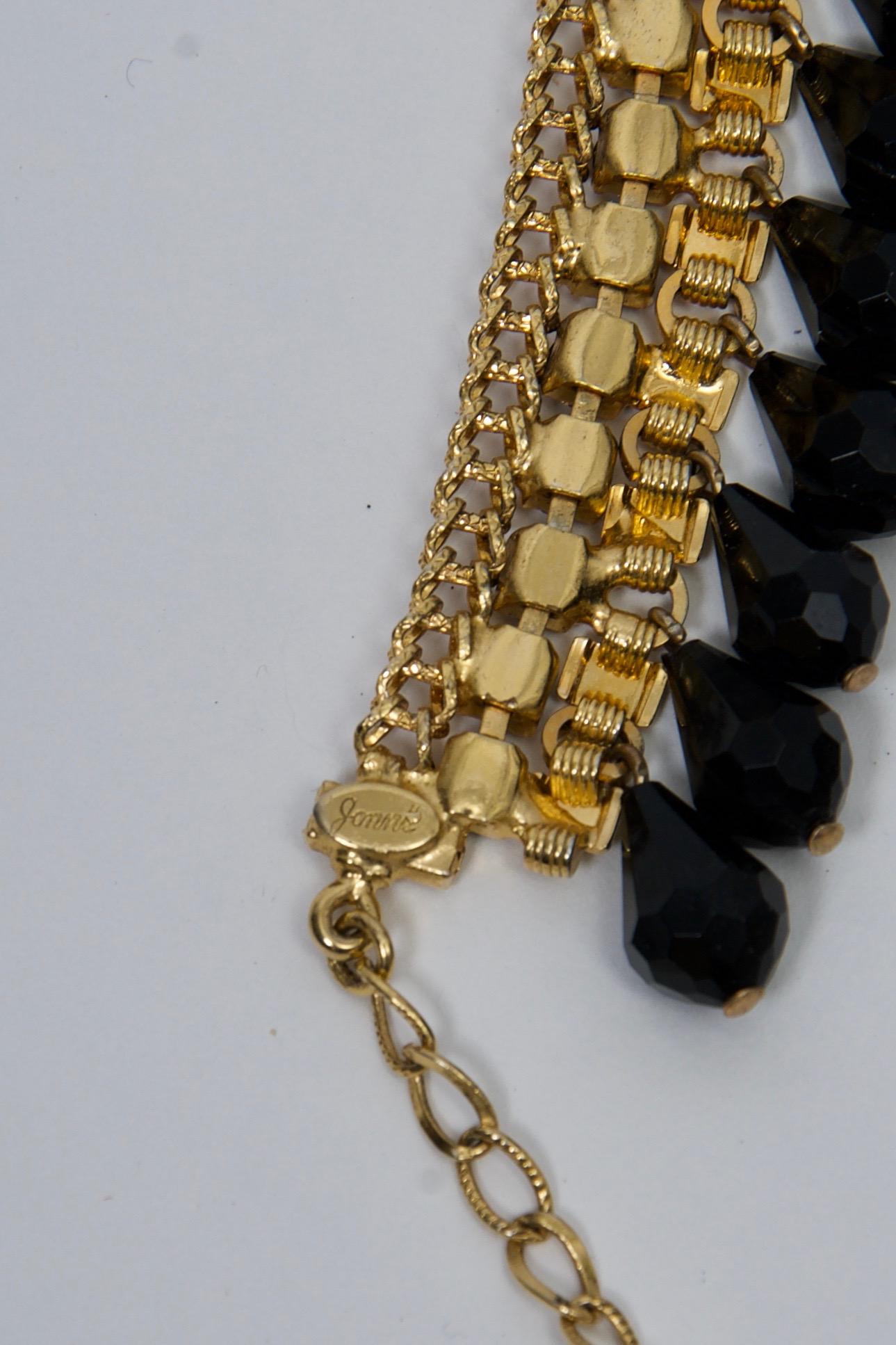 Jonné Bib Necklace with Black Beads In Excellent Condition For Sale In Alford, MA