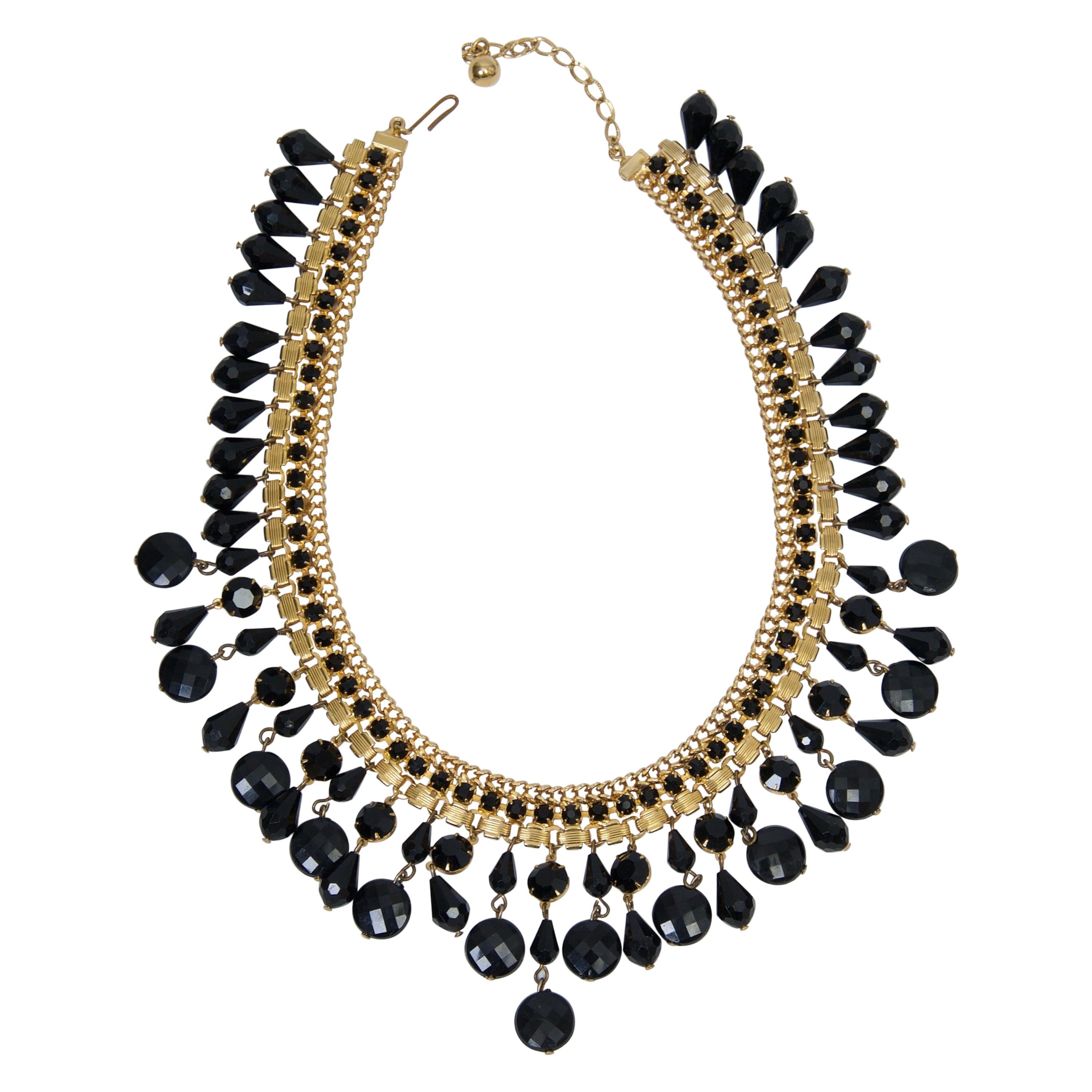 Jonné Bib Necklace with Black Beads For Sale