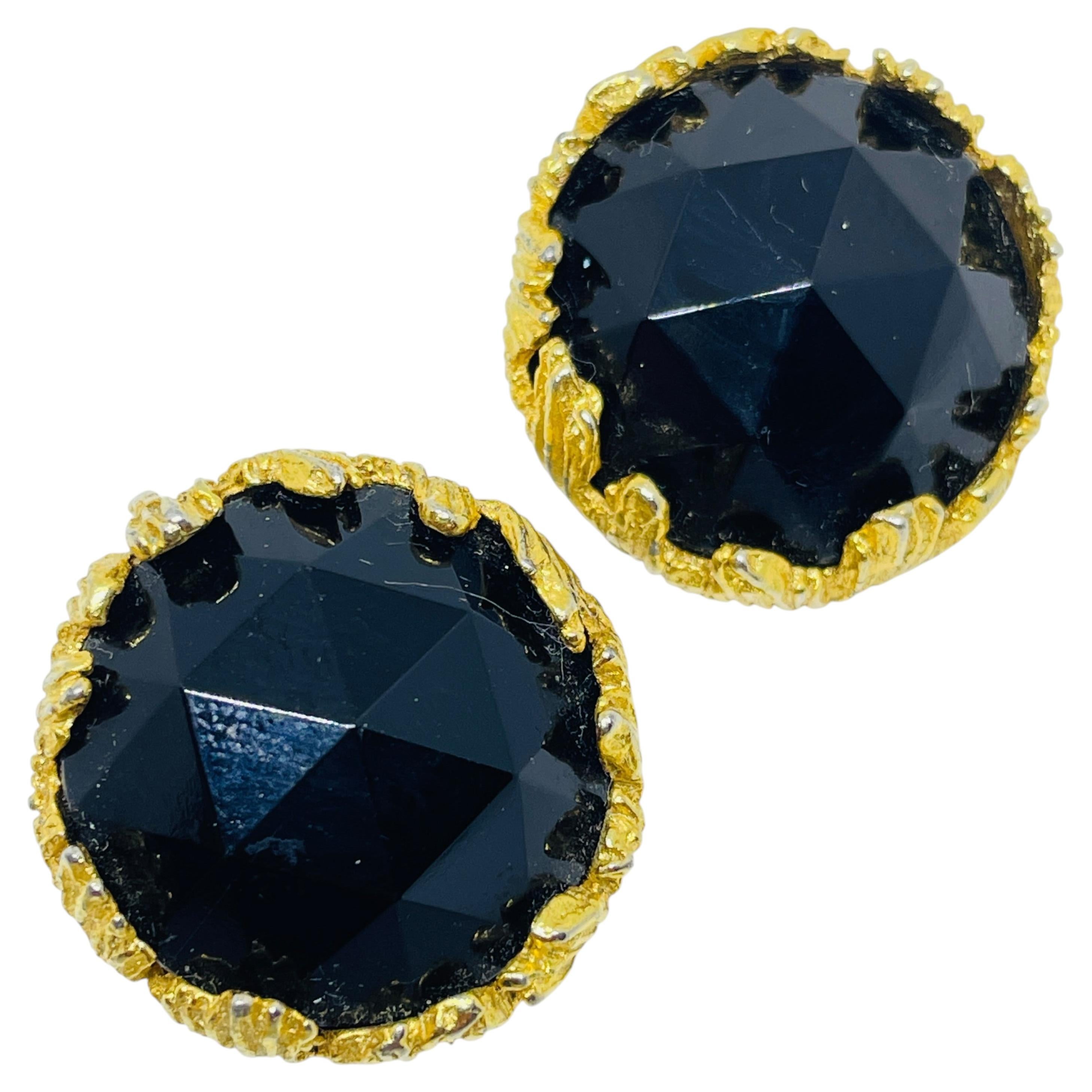 Pendientes de clip de diseño «JONNE», vintage, de cristal negro con acabado dorado