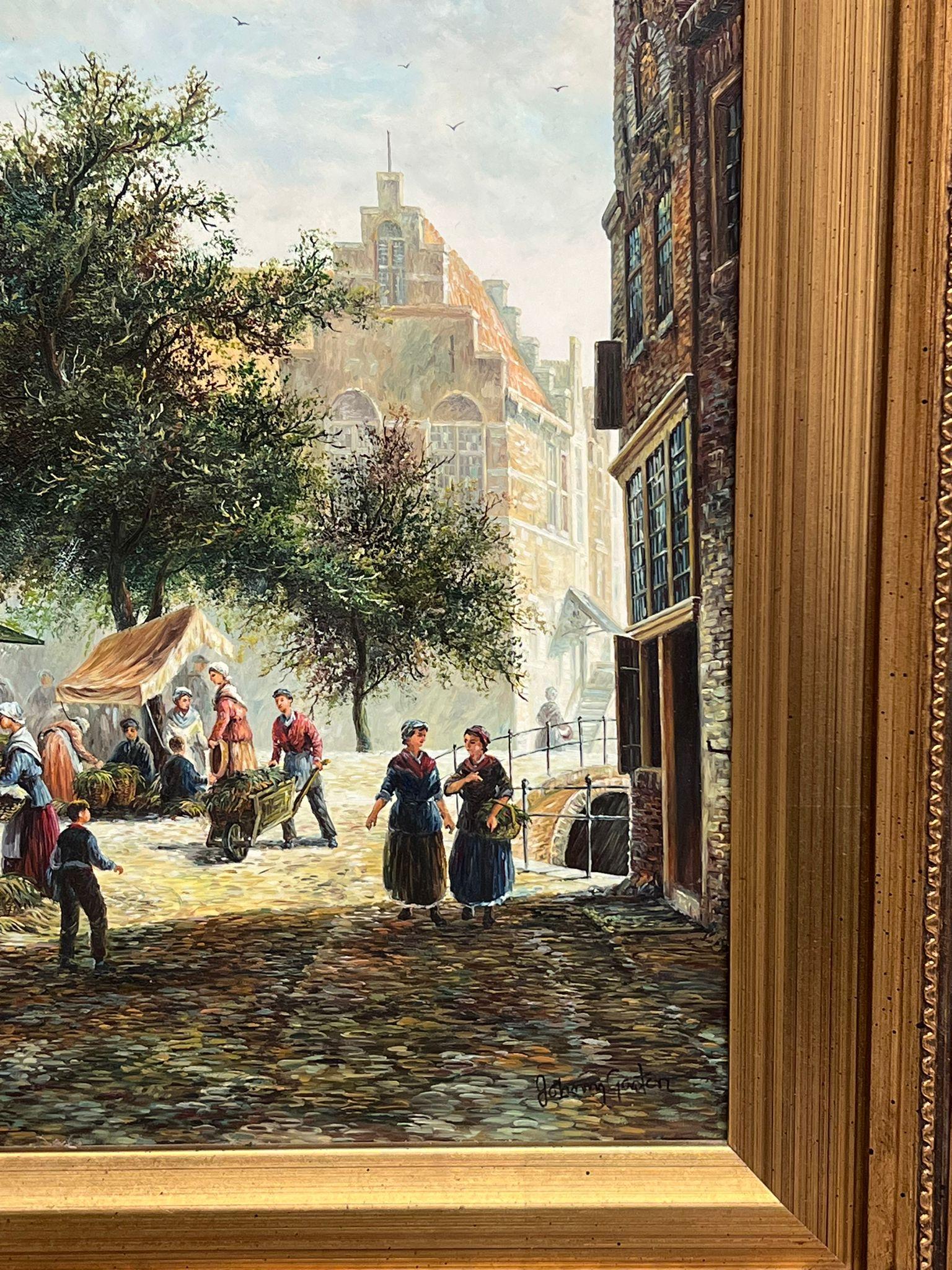 Classical Dutch Street Scene Signed Oil Painting Gilt Framed For Sale 7