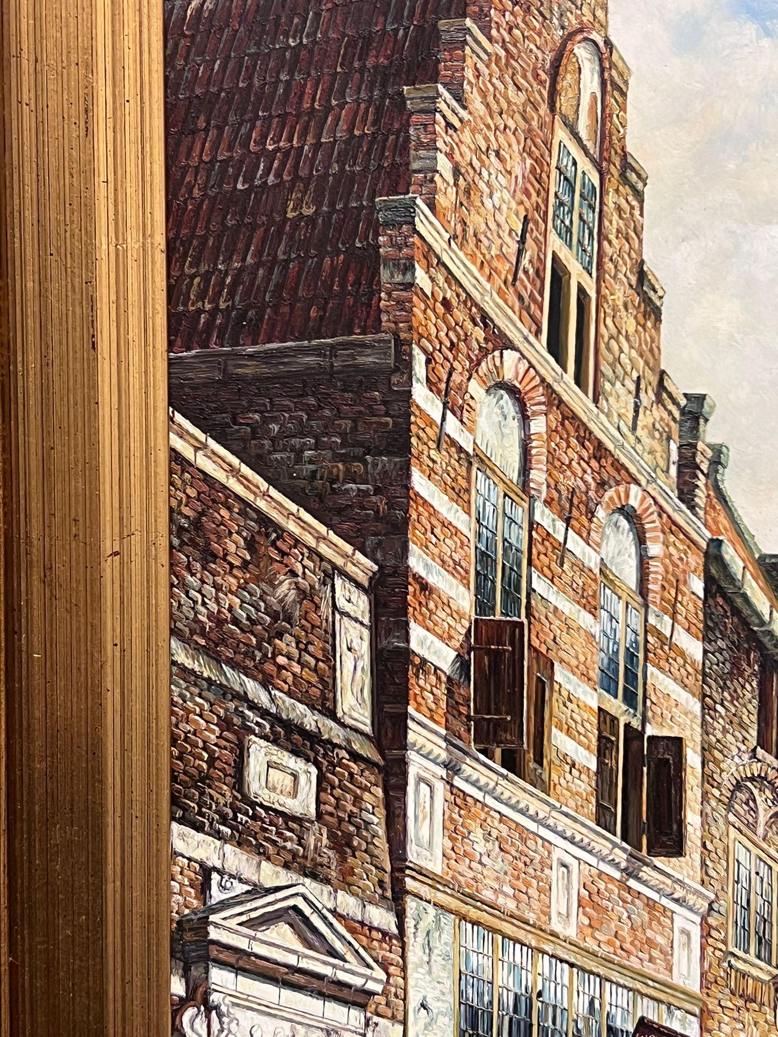 Classical Dutch Street Scene Signed Oil Painting Gilt Framed For Sale 4