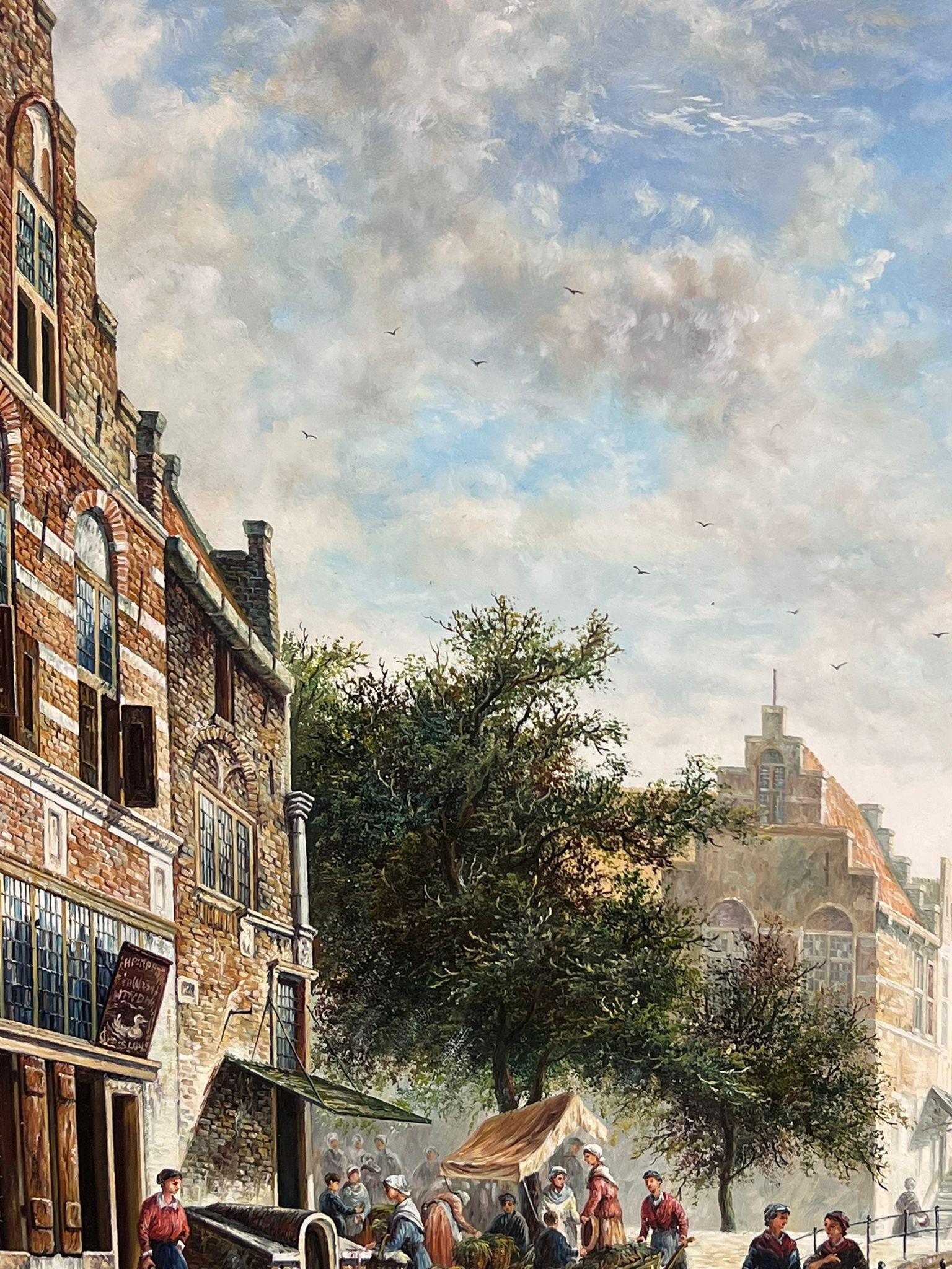 Classical Dutch Street Scene Signed Oil Painting Gilt Framed For Sale 5
