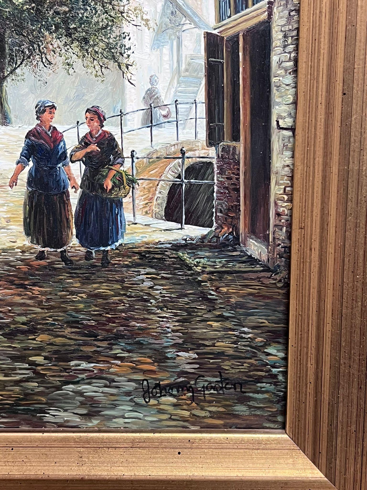 Classical Dutch Street Scene Signed Oil Painting Gilt Framed For Sale 6