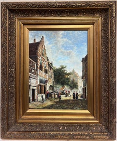 Classical Dutch Street Scene Signed Oil Painting Gilt Framed