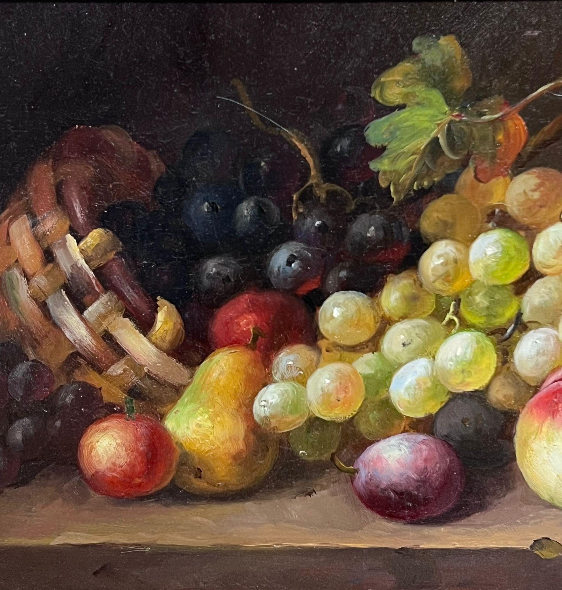 Fino bodegón clásico al óleo Fruta ornamentada en elaborado marco dorado - Still-Life Painting Marrón de Jonny Gaston