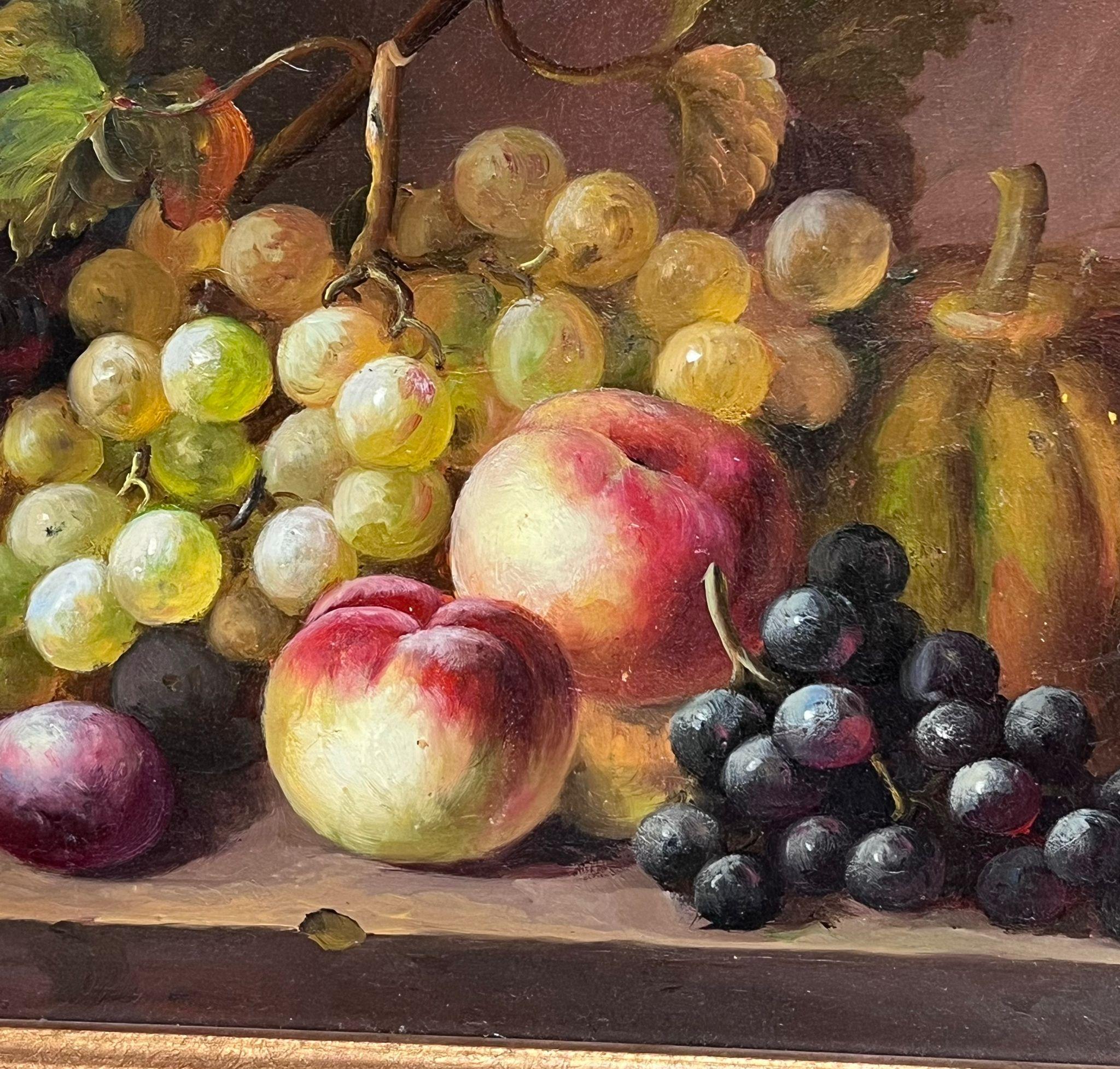 Bodegón ornamentado de frutas
de Jonny Gaston, británico, siglo XX
firmado y fechado
óleo sobre tabla, enmarcado
enmarcado: 15 x 23 pulgadas
tablero: 10 x 18 pulgadas
procedencia: colección privada, Reino Unido
estado: muy bueno y en buen estado 