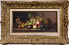 Fino bodegón clásico al óleo Fruta ornamentada en elaborado marco dorado