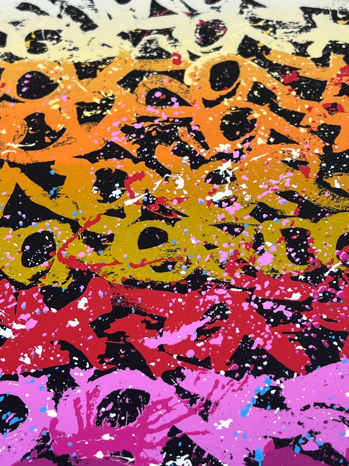 Serigrafía, 2024
Firmado a lápiz por el artista y numerado 53/80
69,50 cm. x 50,00 cm.  27,36 pulg. x 19,69 pulg. (papel)
66,00 cm. x 44,00 cm.  25,98 pulg. x 17,32 pulg. (imagen)
JonOne no se limita a transponer el espíritu del graffiti al papel: