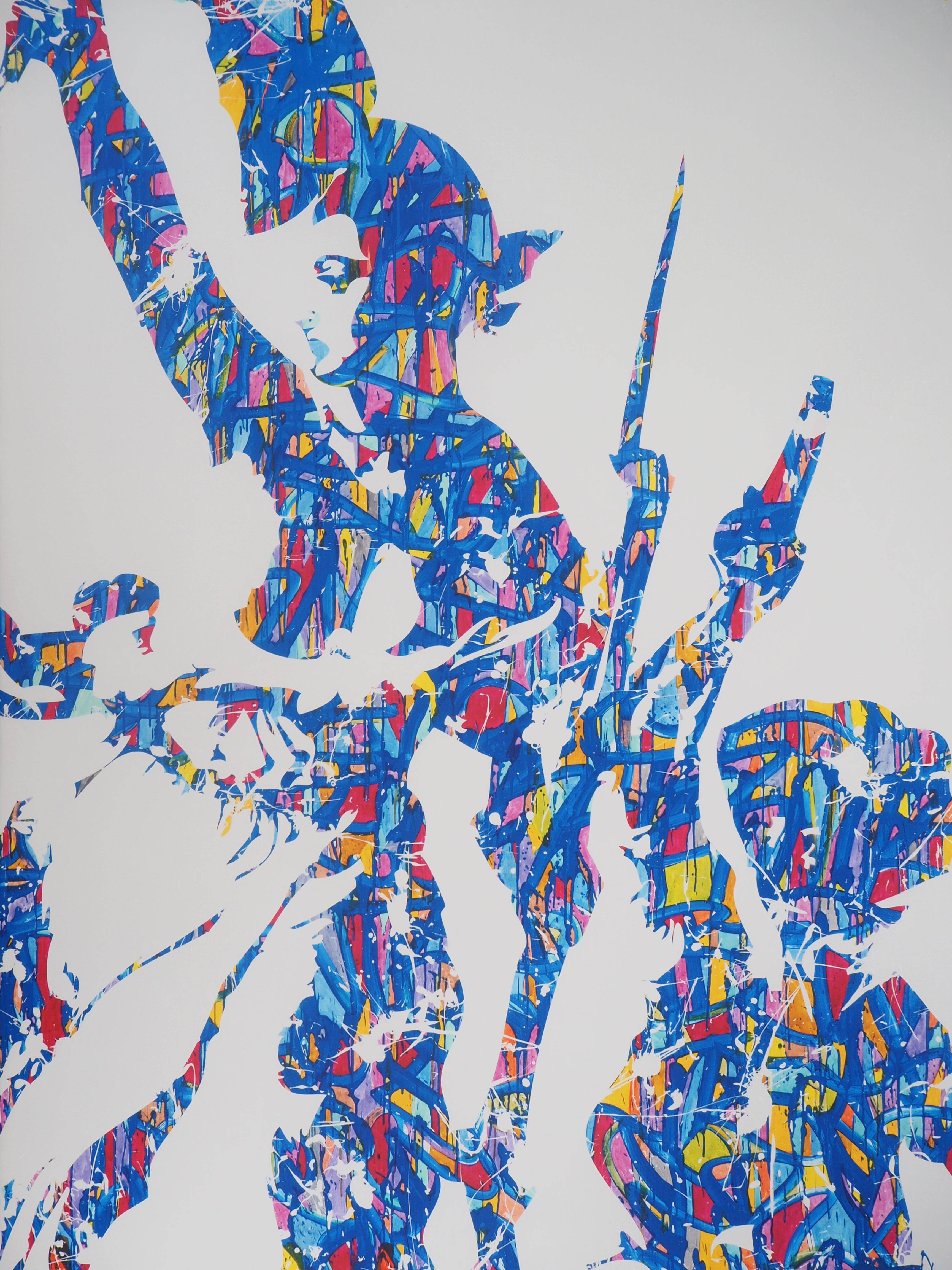 Street Art: Freiheit (nach Delacroix) – Original Siebdruck auf Leinwand – klein – Print von Jonone