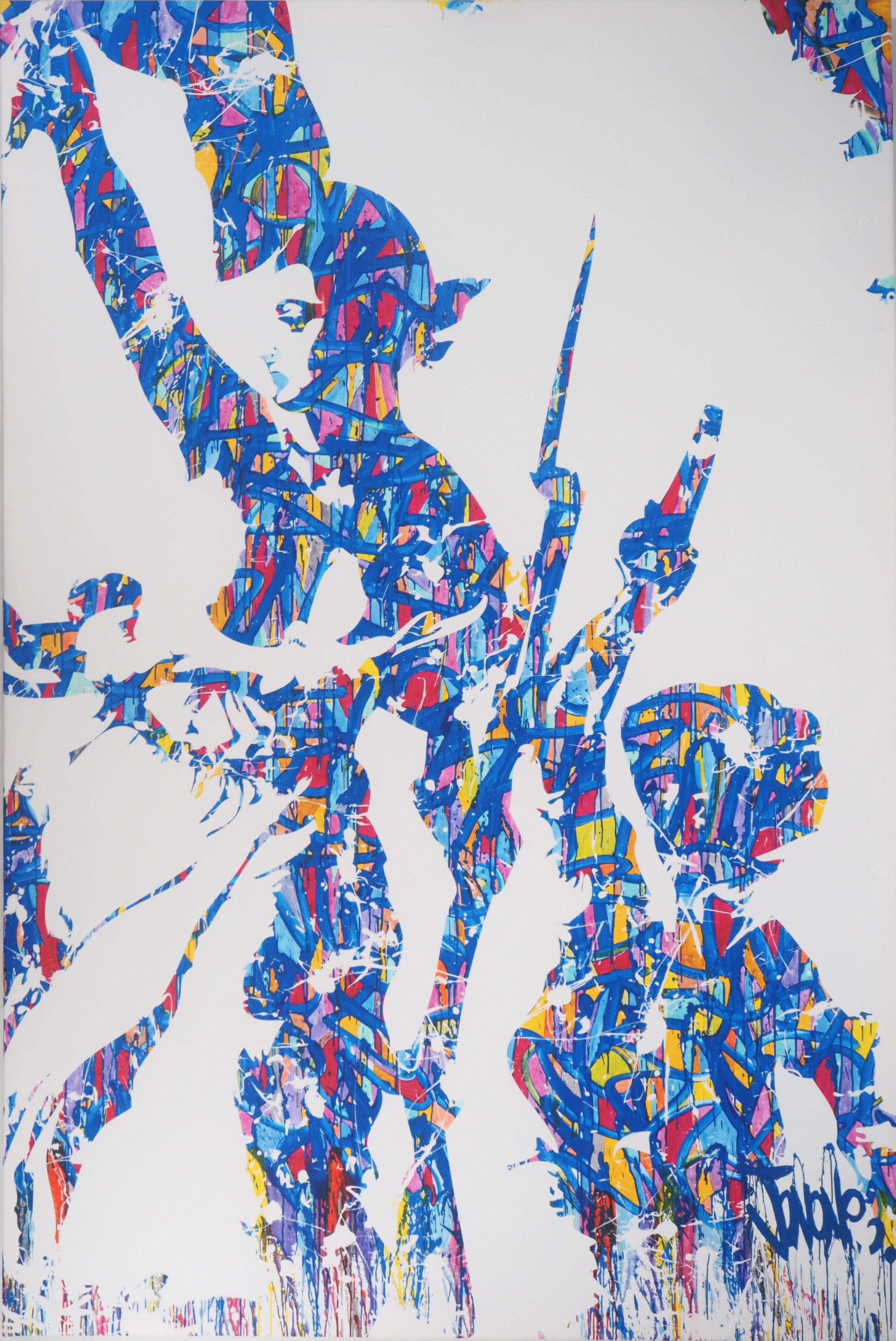 Jonone Figurative Print - Street Art : Liberty (after Delacroix) - Original screen print on canvas - Small