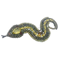 Jonquil Czech and Black Diamond Austrian Crystal Snake Brooch