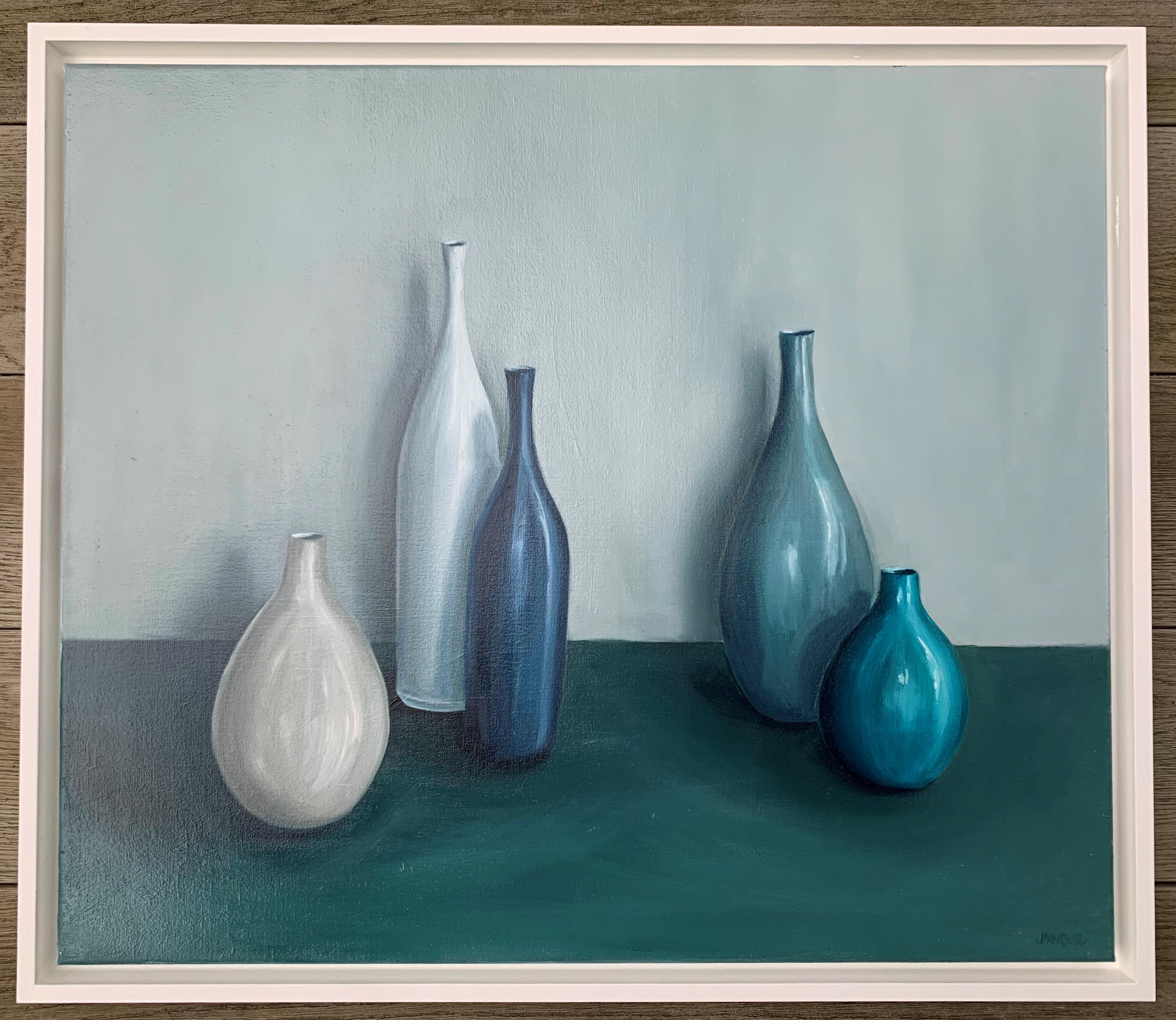 Five Pots Blues and Greys by Jonquil Williamson original still life painting 1