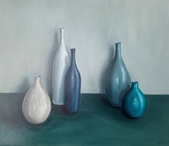 Five Pots Blues and Greys by Jonquil Williamson original still life painting