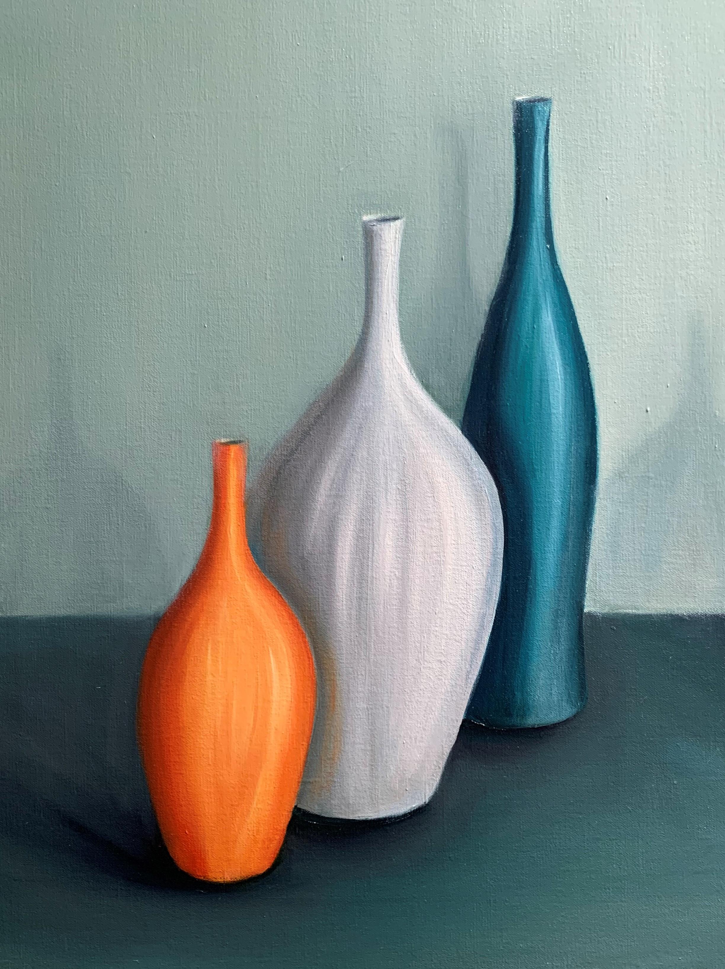 Five Pots with Orange by Jonquil Williamson original still life painting 1