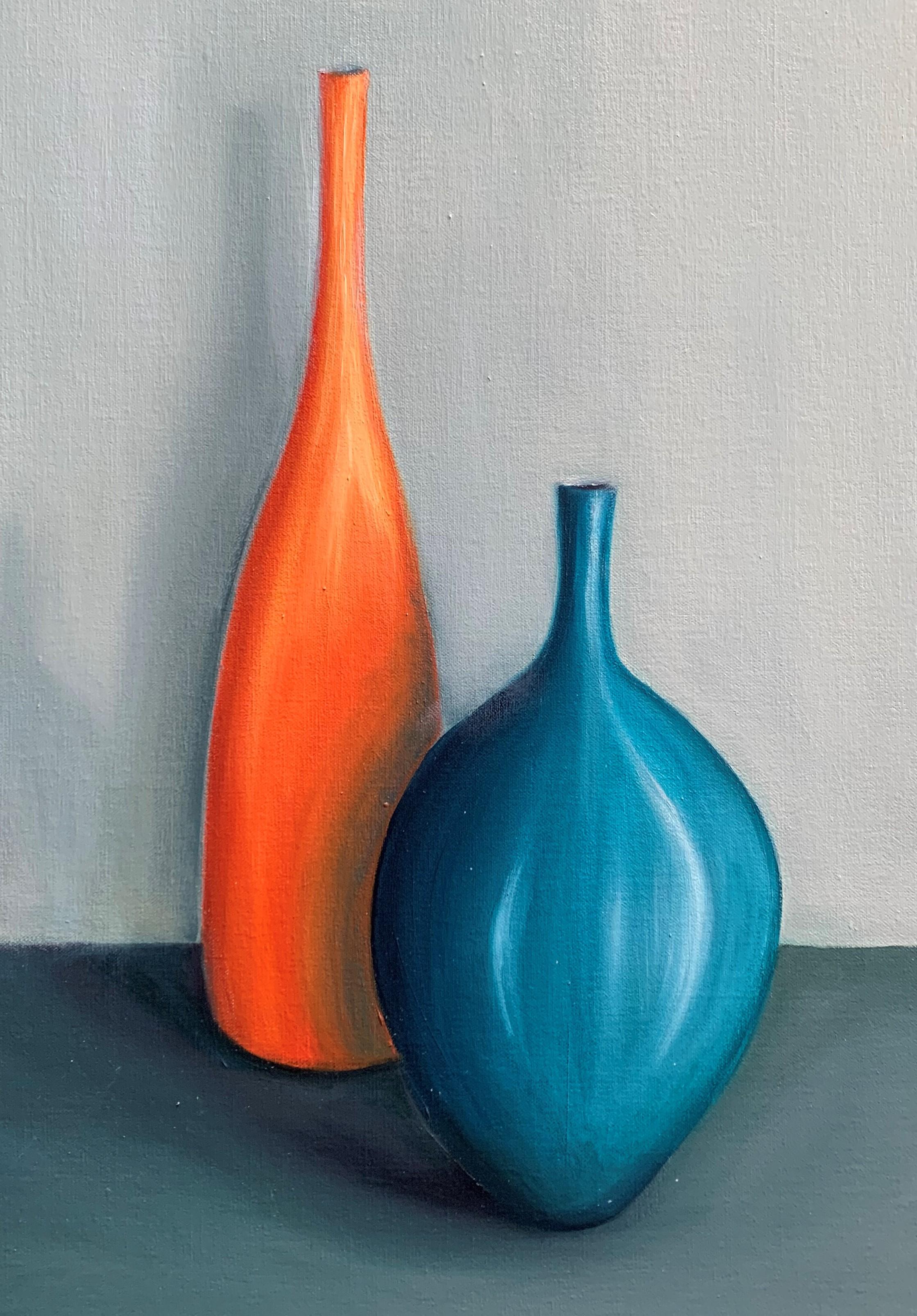 Five Pots with Orange by Jonquil Williamson original still life painting 2